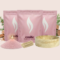 Cedarwood 1kg + 2x 1kg of Your Choice Pearled Candles + Emilie Bol Lumière - Emilie Candle