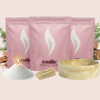 Cedarwood 1kg + 2x 1kg of Your Choice Pearled Candles + Emilie Bol Lumière - Emilie Candle