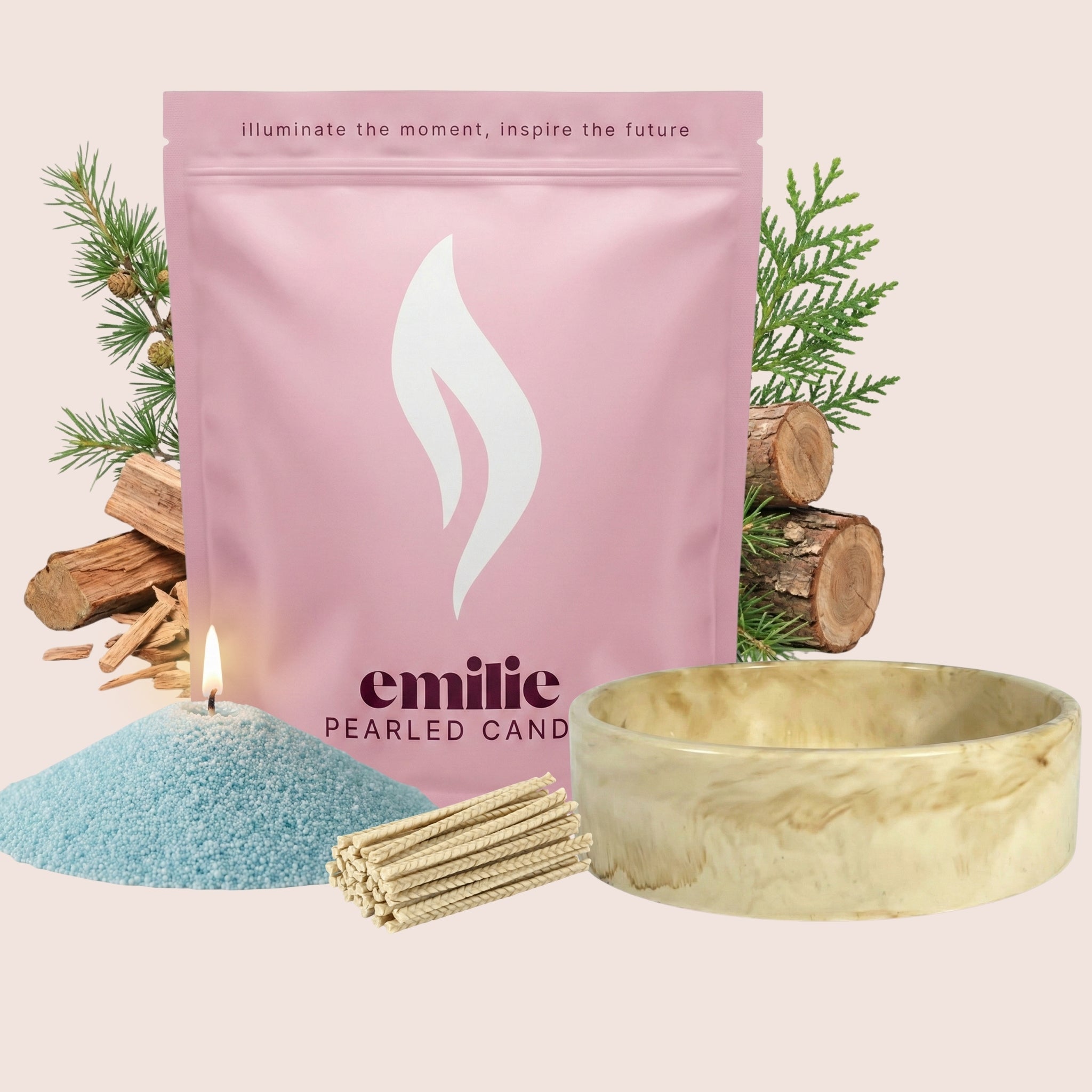 Cedarwood – Set & Save Pearled Candle + Emilie Bol Lumière - Emilie Candle