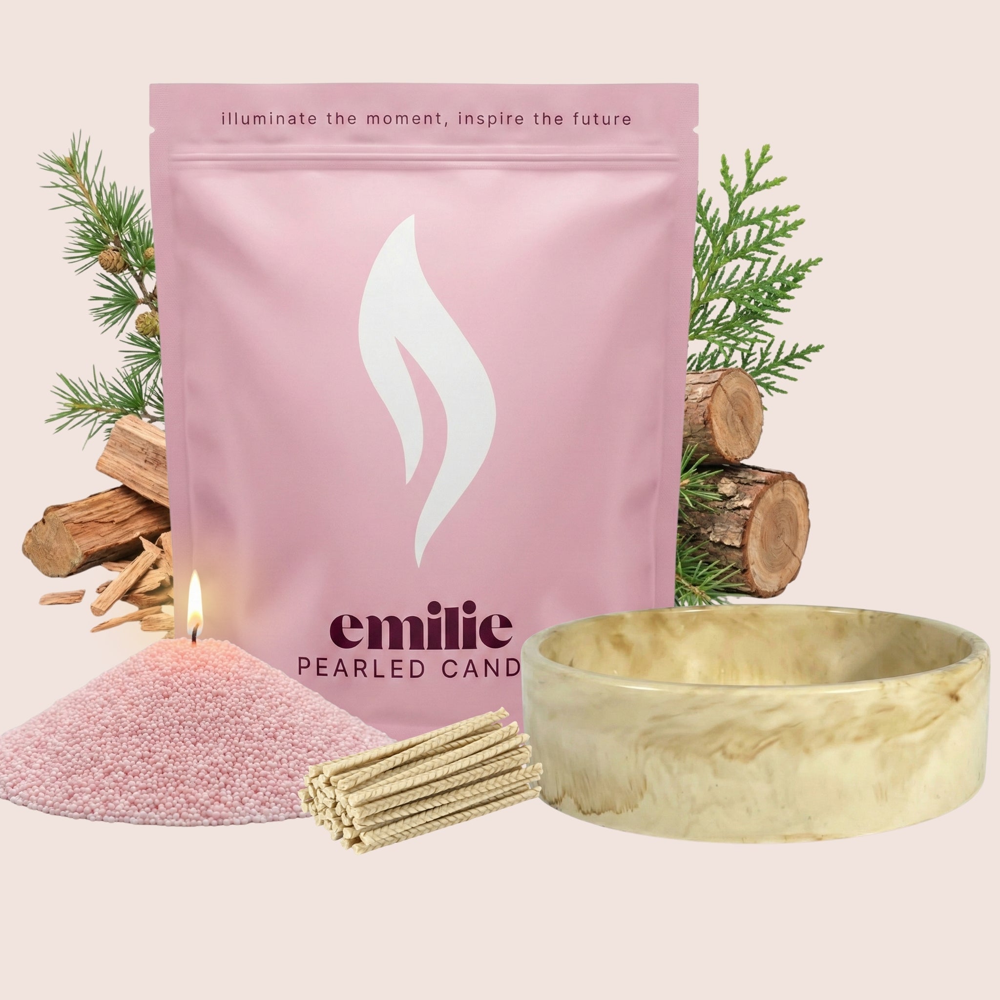 Cedarwood – Set & Save Pearled Candle + Emilie Bol Lumière - Emilie Candle