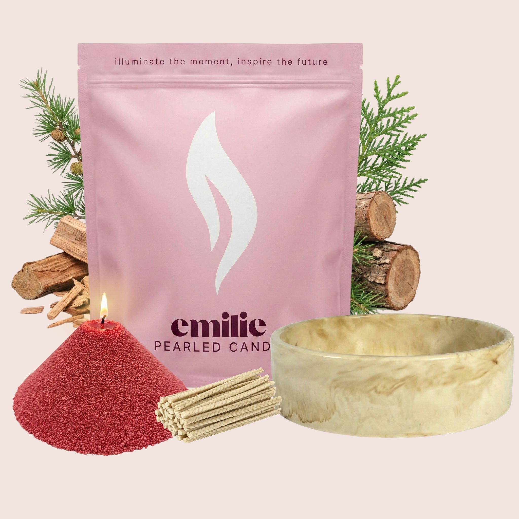 Cedarwood – Set & Save Pearled Candle + Emilie Bol Lumière - Emilie Candle