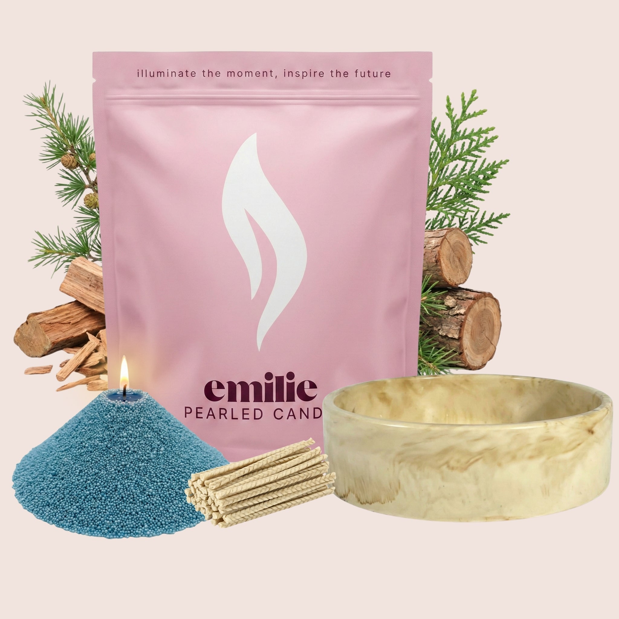 Cedarwood – Set & Save Pearled Candle + Emilie Bol Lumière - Emilie Candle