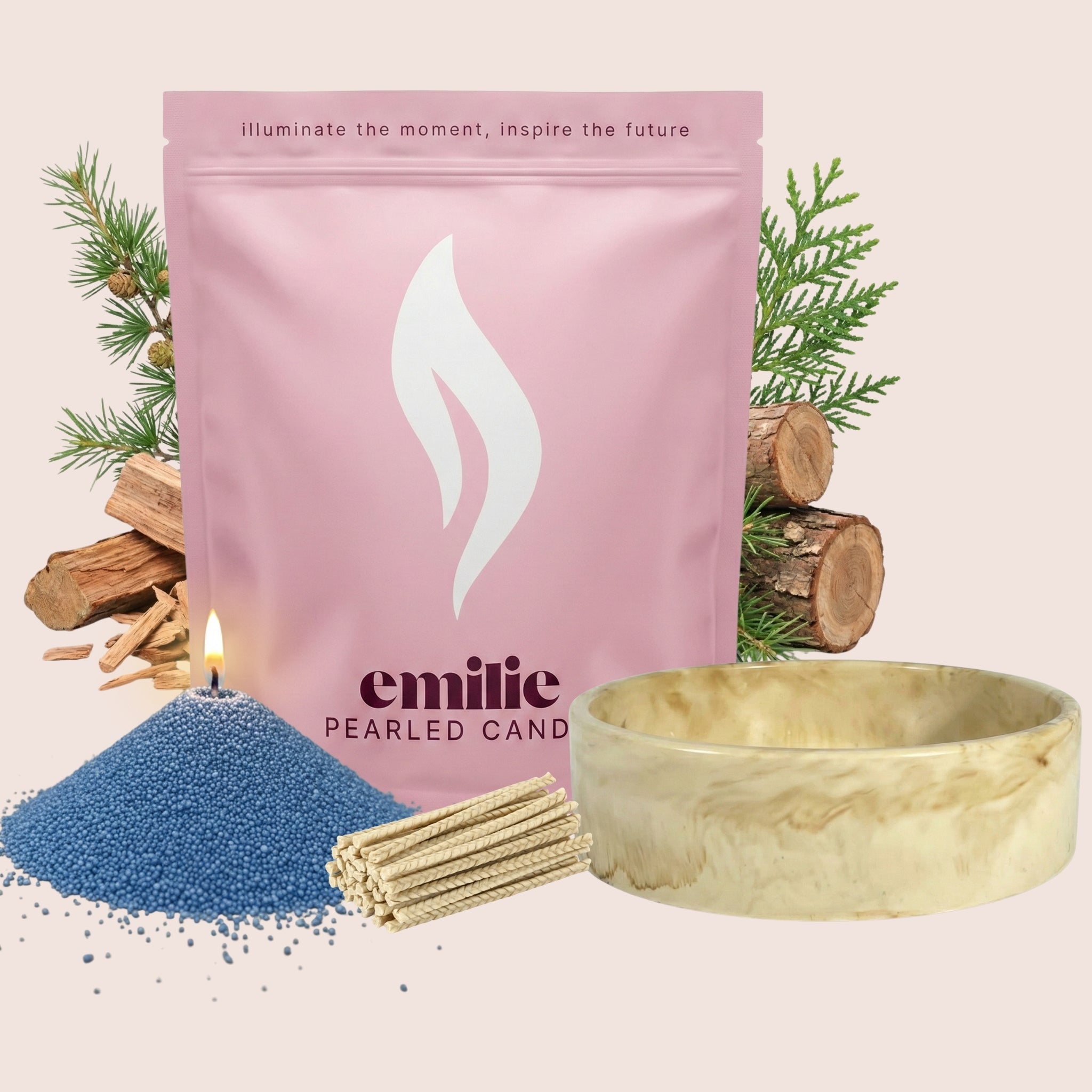 Cedarwood – Set & Save Pearled Candle + Emilie Bol Lumière - Emilie Candle