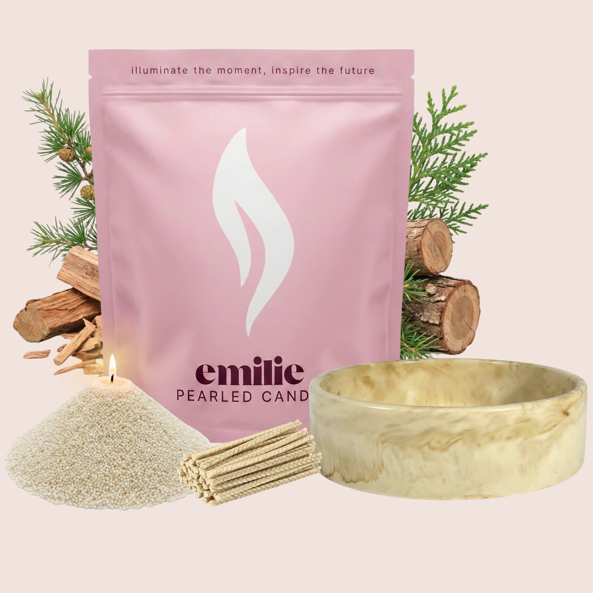 Cedarwood – Set & Save Pearled Candle + Emilie Bol Lumière - Emilie Candle