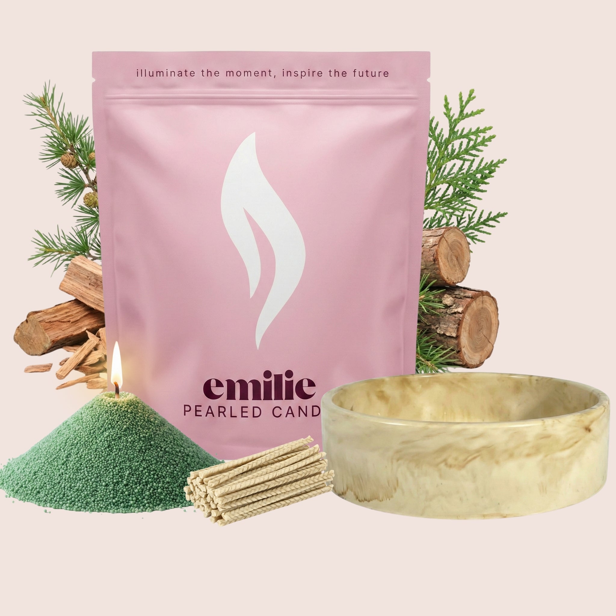 Cedarwood – Set & Save Pearled Candle + Emilie Bol Lumière - Emilie Candle