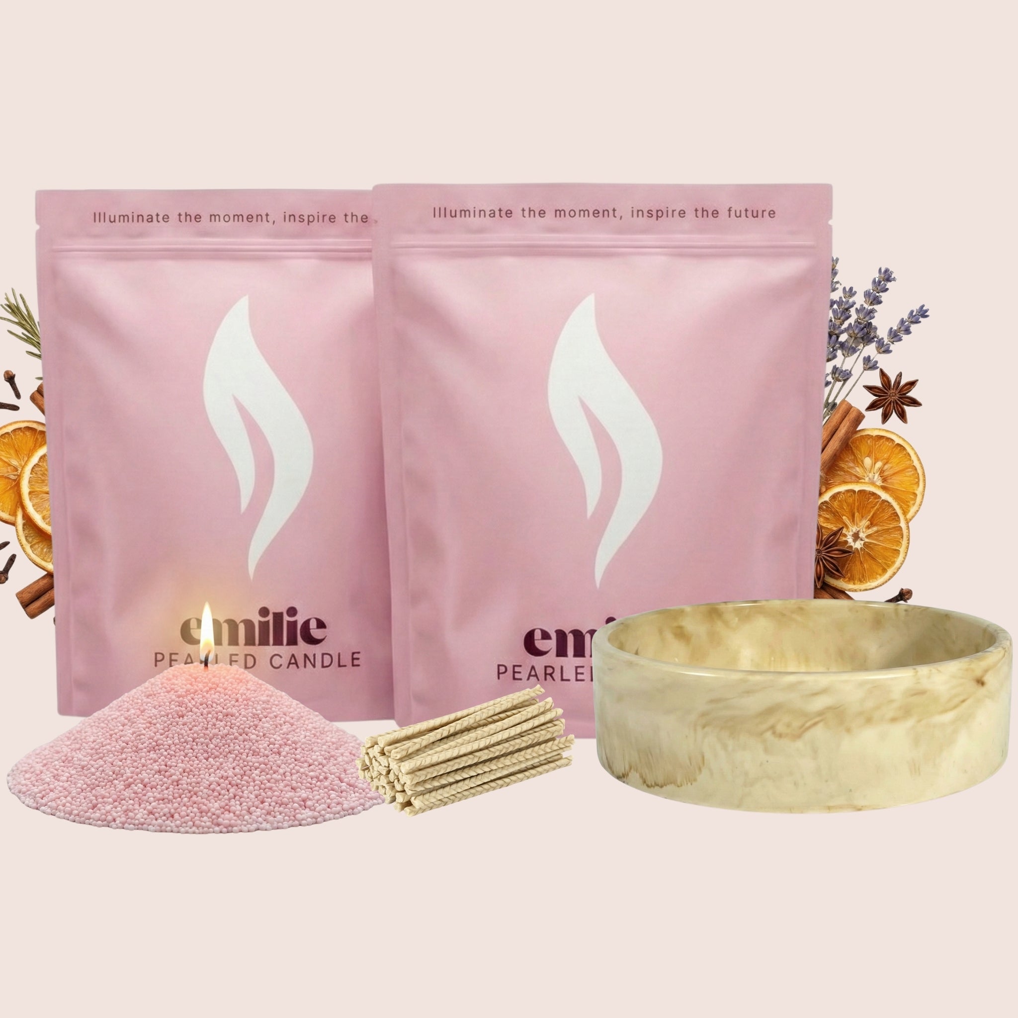 Cosy Night In 1kg + 1kg of Your Choice Pearled Candles + Emilie Bol Lumière - Emilie Candle