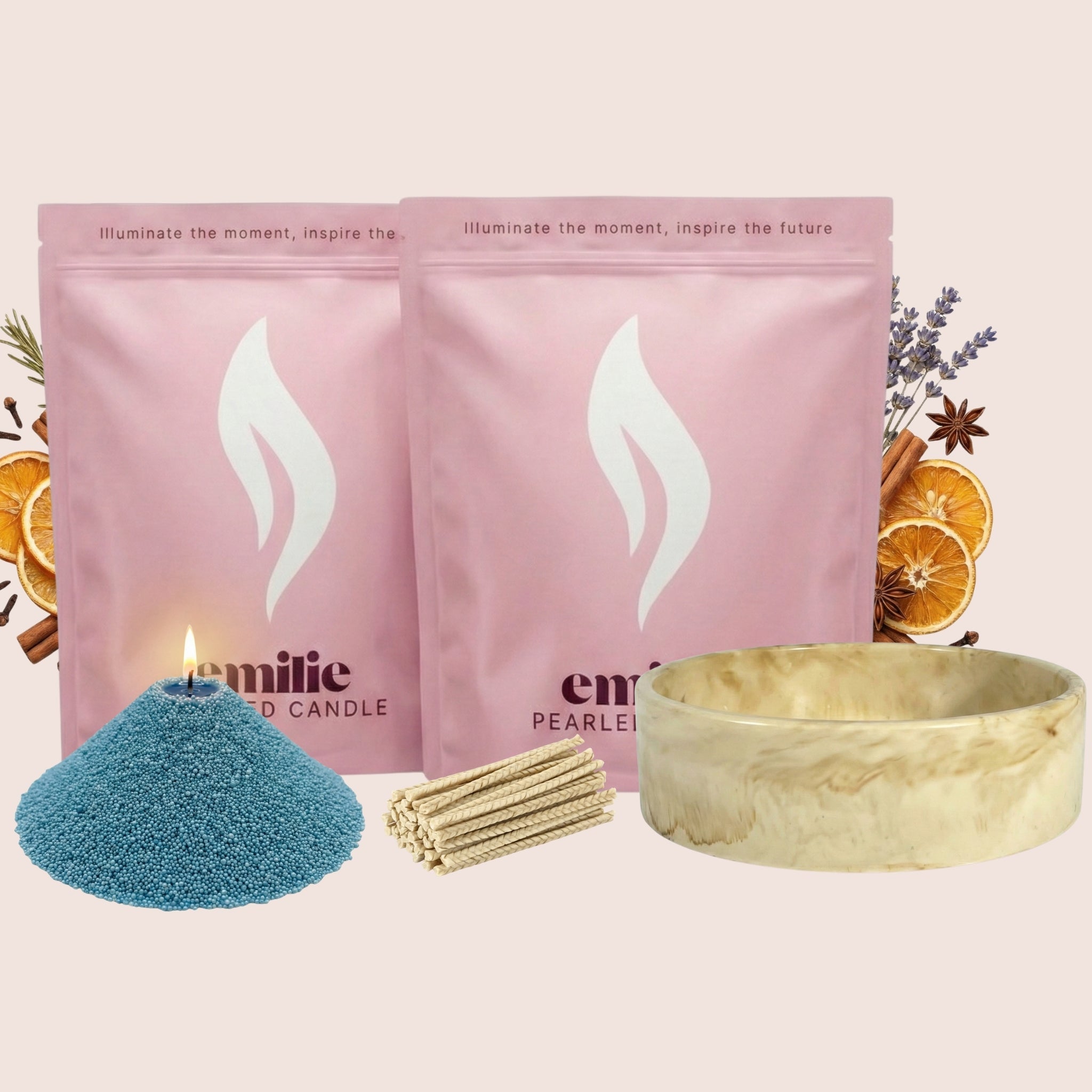 Cosy Night In 1kg + 1kg of Your Choice Pearled Candles + Emilie Bol Lumière - Emilie Candle