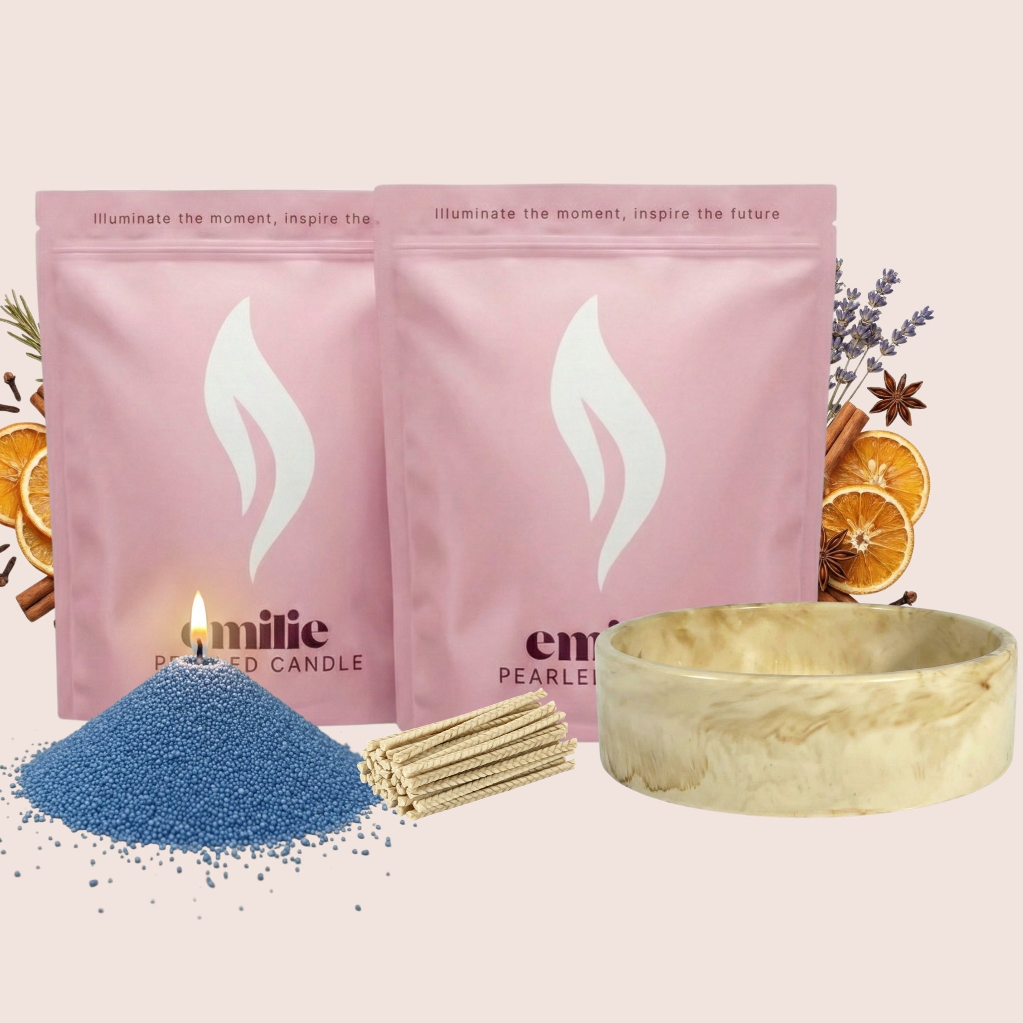 Cosy Night In 1kg + 1kg of Your Choice Pearled Candles + Emilie Bol Lumière - Emilie Candle