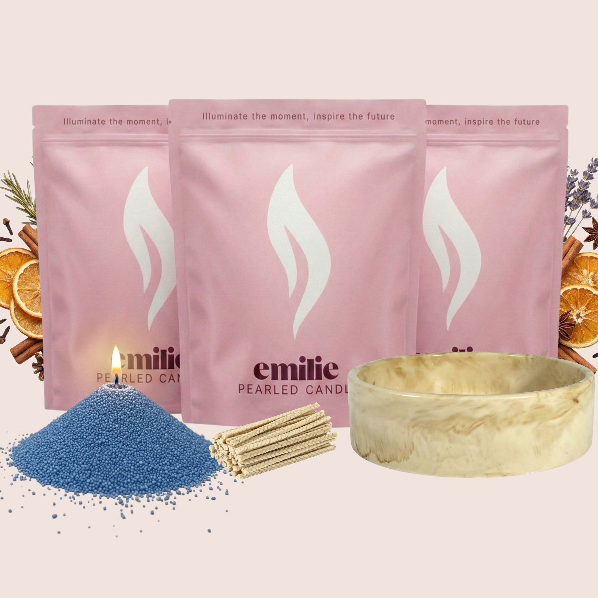 Cosy Night In 1kg + 2x 1kg of Your Choice Pearled Candles + Emilie Bol Lumière - Emilie Candle