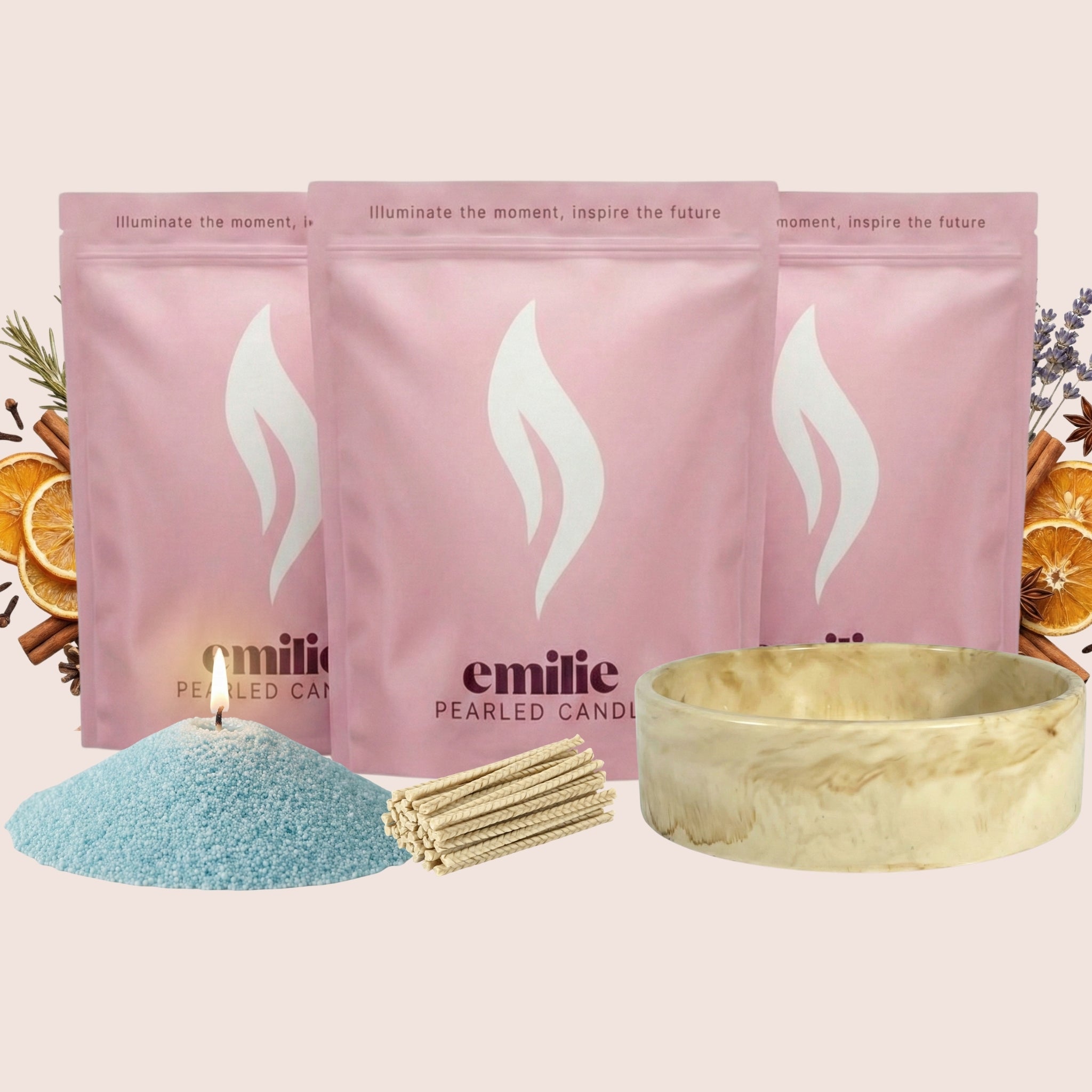 Cosy Night In 1kg + 2x 1kg of Your Choice Pearled Candles + Emilie Bol Lumière - Emilie Candle
