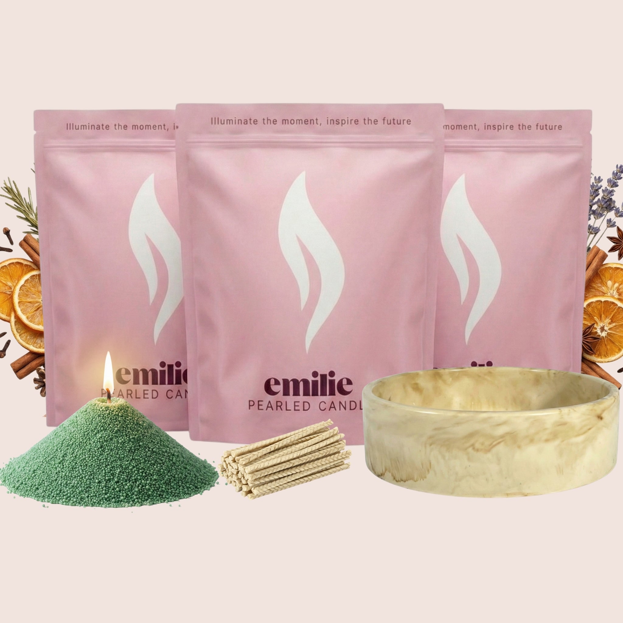 Cosy Night In 1kg + 2x 1kg of Your Choice Pearled Candles + Emilie Bol Lumière - Emilie Candle