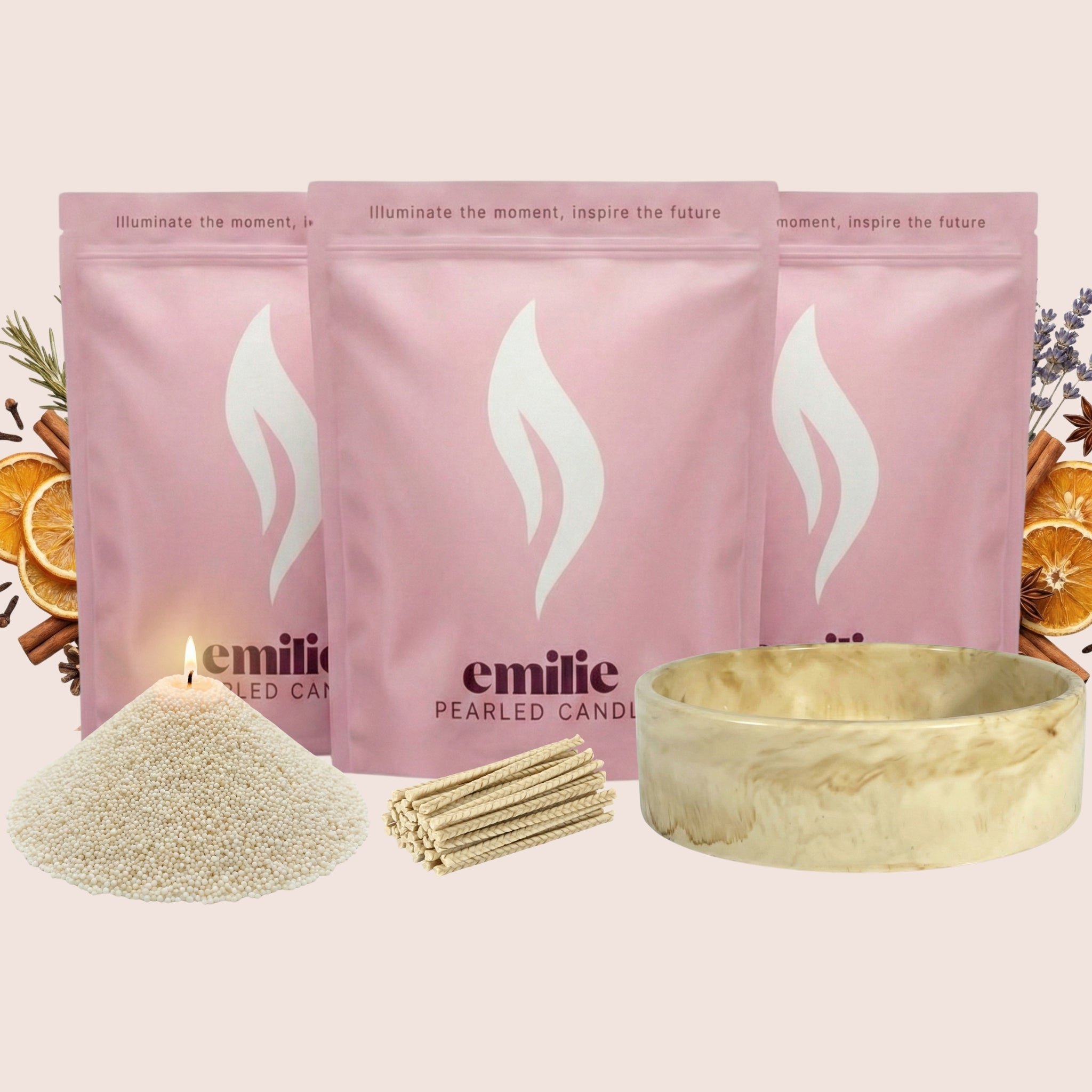 Cosy Night In 1kg + 2x 1kg of Your Choice Pearled Candles + Emilie Bol Lumière - Emilie Candle