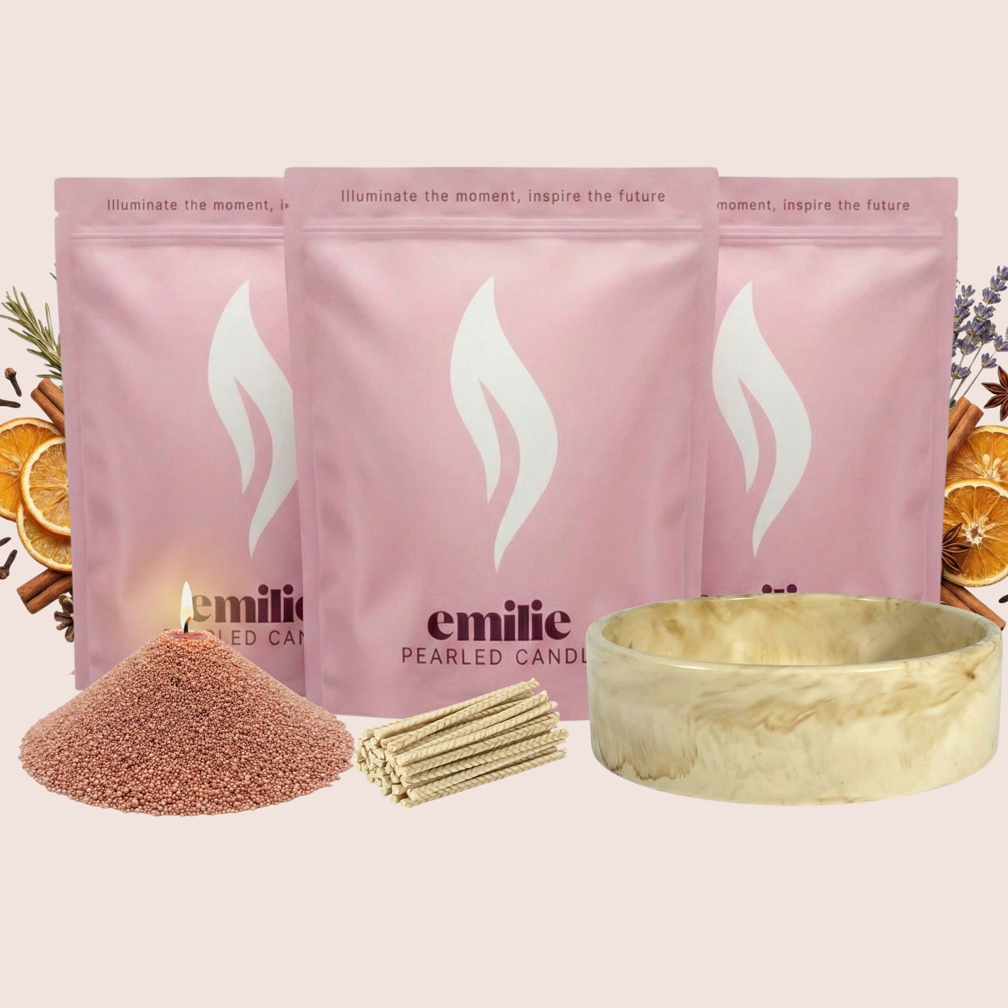 Cosy Night In 1kg + 2x 1kg of Your Choice Pearled Candles + Emilie Bol Lumière - Emilie Candle