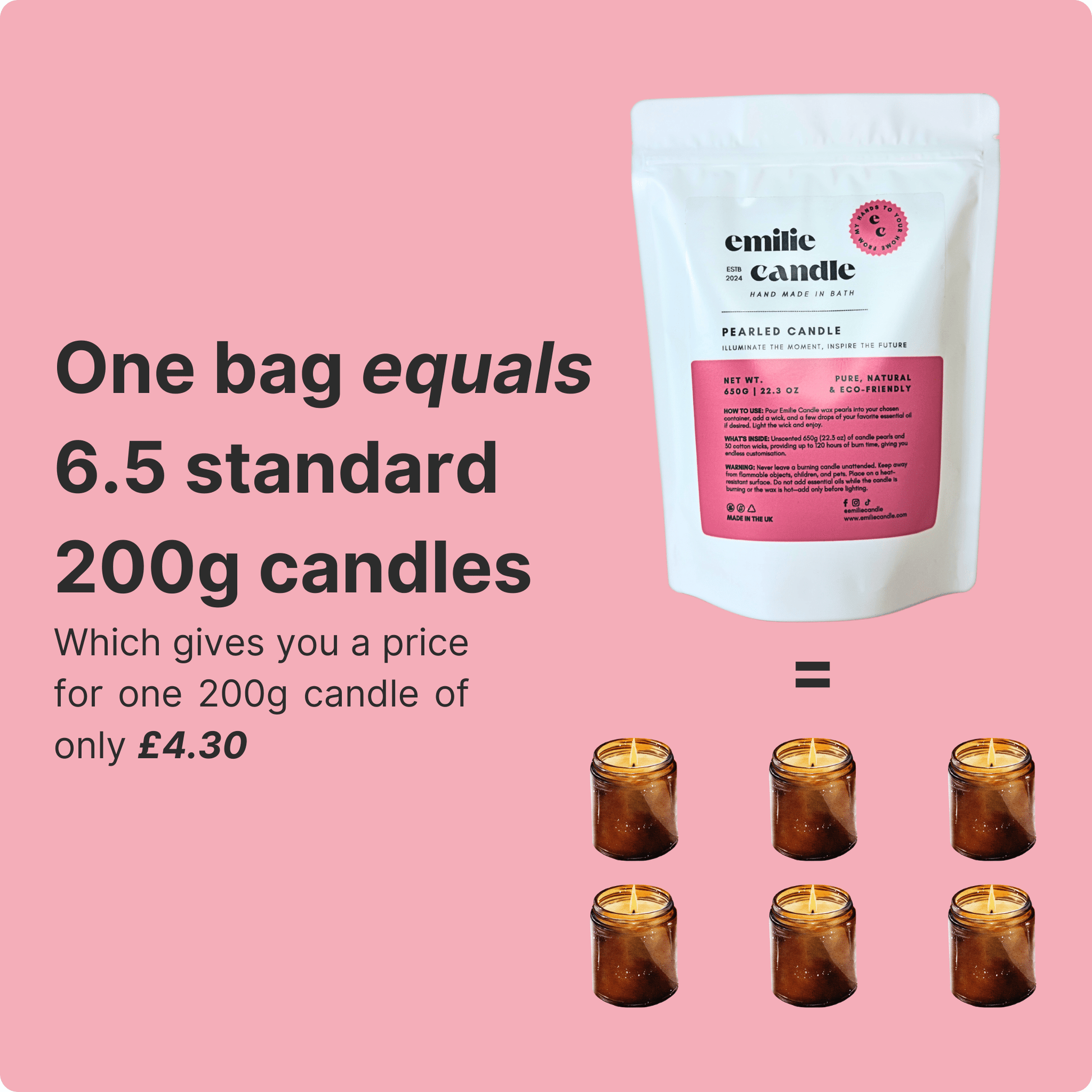 Emilie Pearled Candle – 650g Pouch Bag - Unscented + FREE 30 Wicks - Emilie Candle