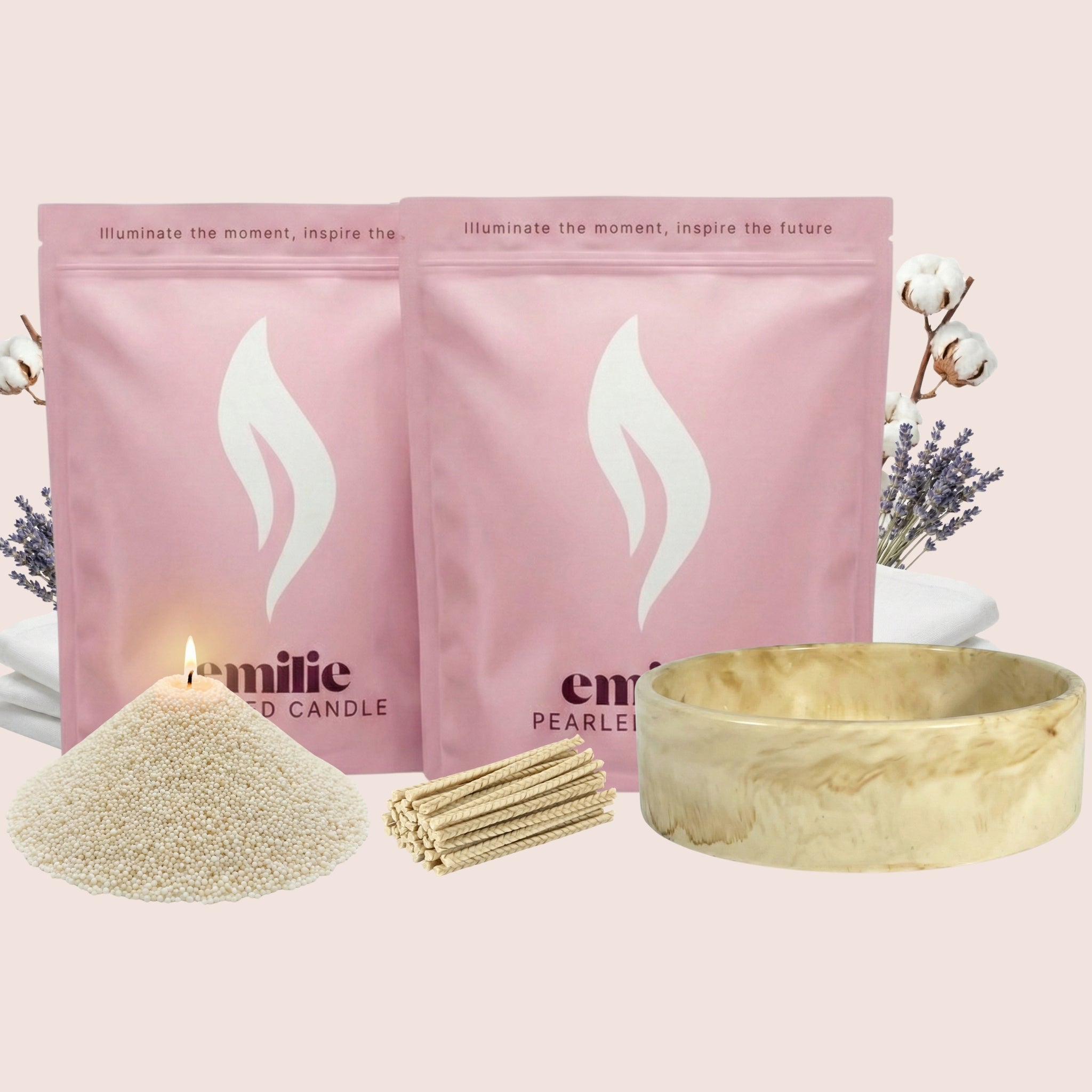 Fresh Linen 1kg + 1kg of Your Choice Pearled Candles + Emilie Bol Lumière - Emilie Candle