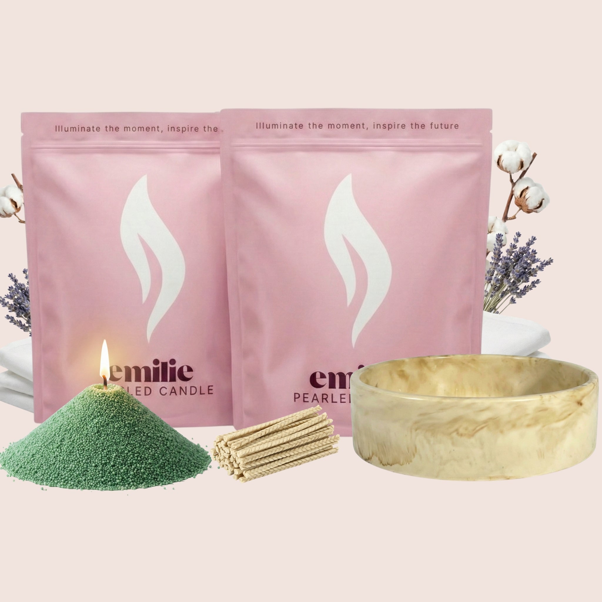 Fresh Linen 1kg + 1kg of Your Choice Pearled Candles + Emilie Bol Lumière - Emilie Candle