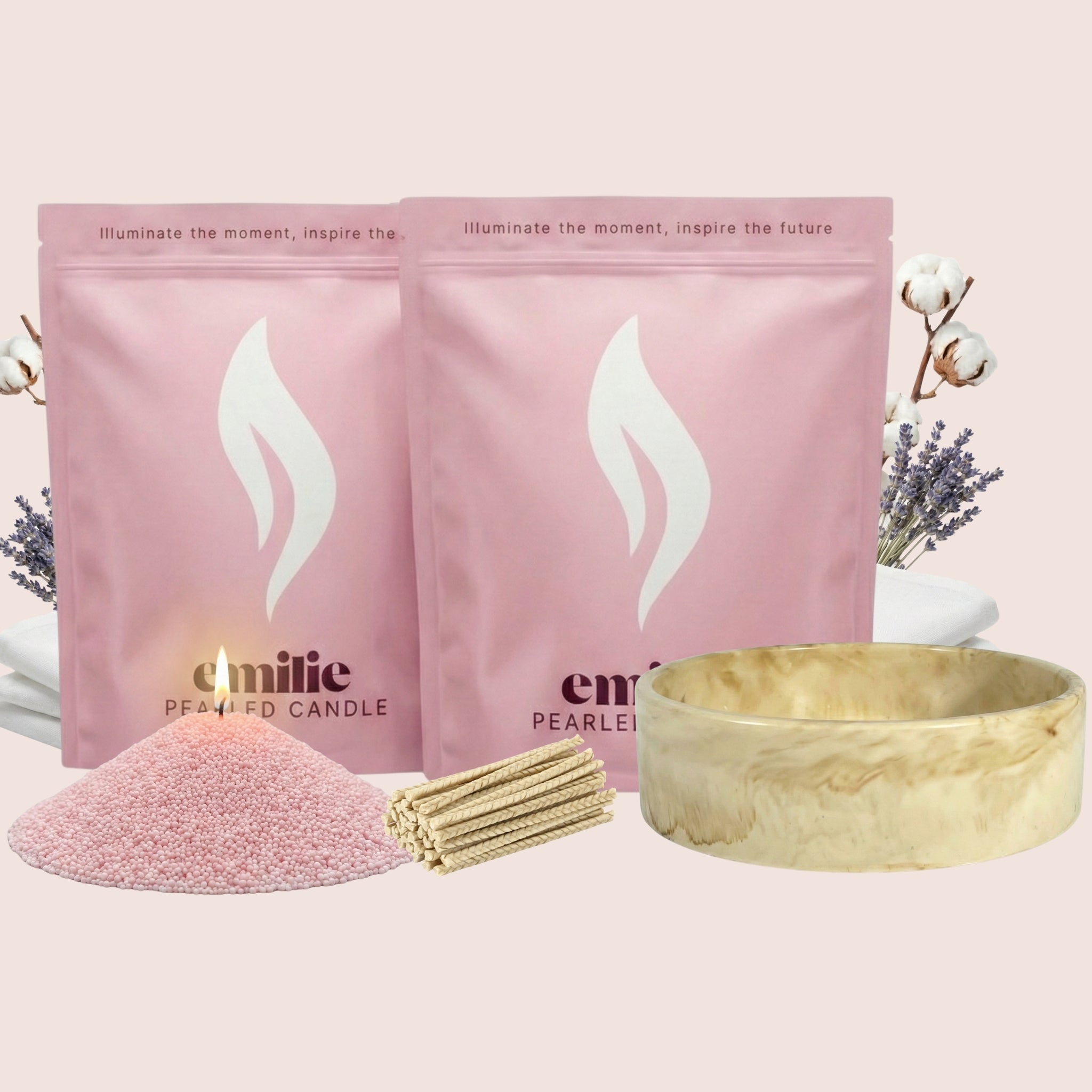 Fresh Linen 1kg + 1kg of Your Choice Pearled Candles + Emilie Bol Lumière - Emilie Candle