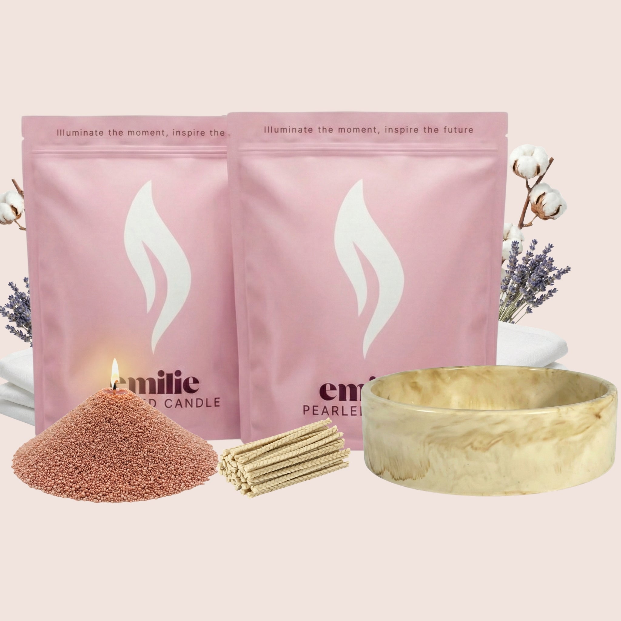 Fresh Linen 1kg + 1kg of Your Choice Pearled Candles + Emilie Bol Lumière - Emilie Candle