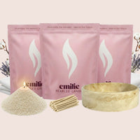 Fresh Linen 1kg + 2x 1kg of Your Choice Pearled Candles + Emilie Bol Lumière - Emilie Candle