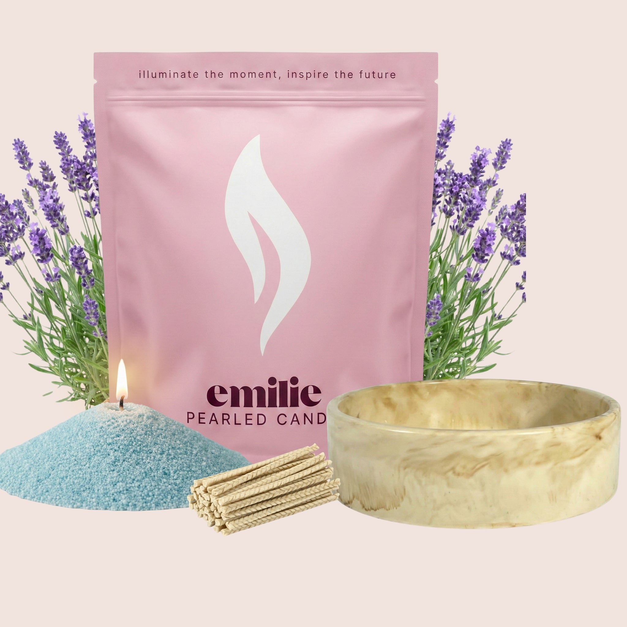 Lavender – 1kg Pearled Candle + Emilie Bol Lumière - Emilie Candle