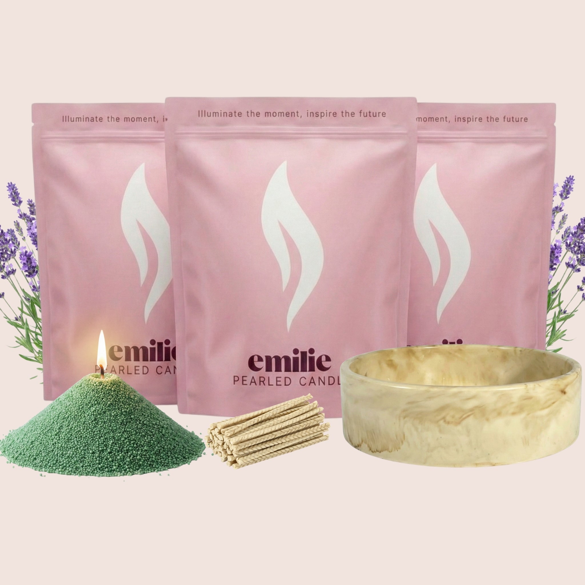 Lavender – 3kg Pearled Candle + Emilie Bol Lumière - Emilie Candle