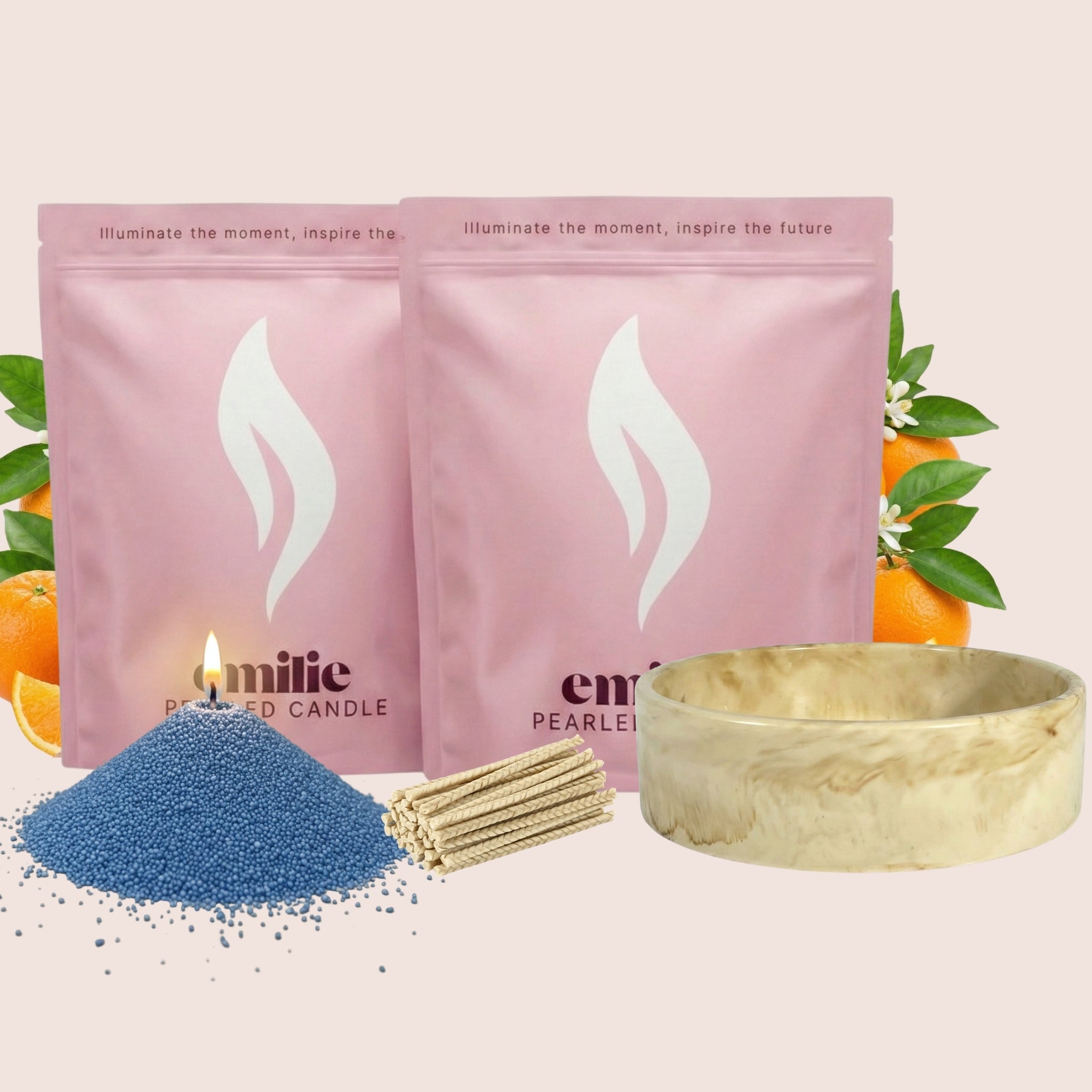 Orange 1kg + 1kg of Your Choice Pearled Candles + Emilie Bol Lumière - Emilie Candle