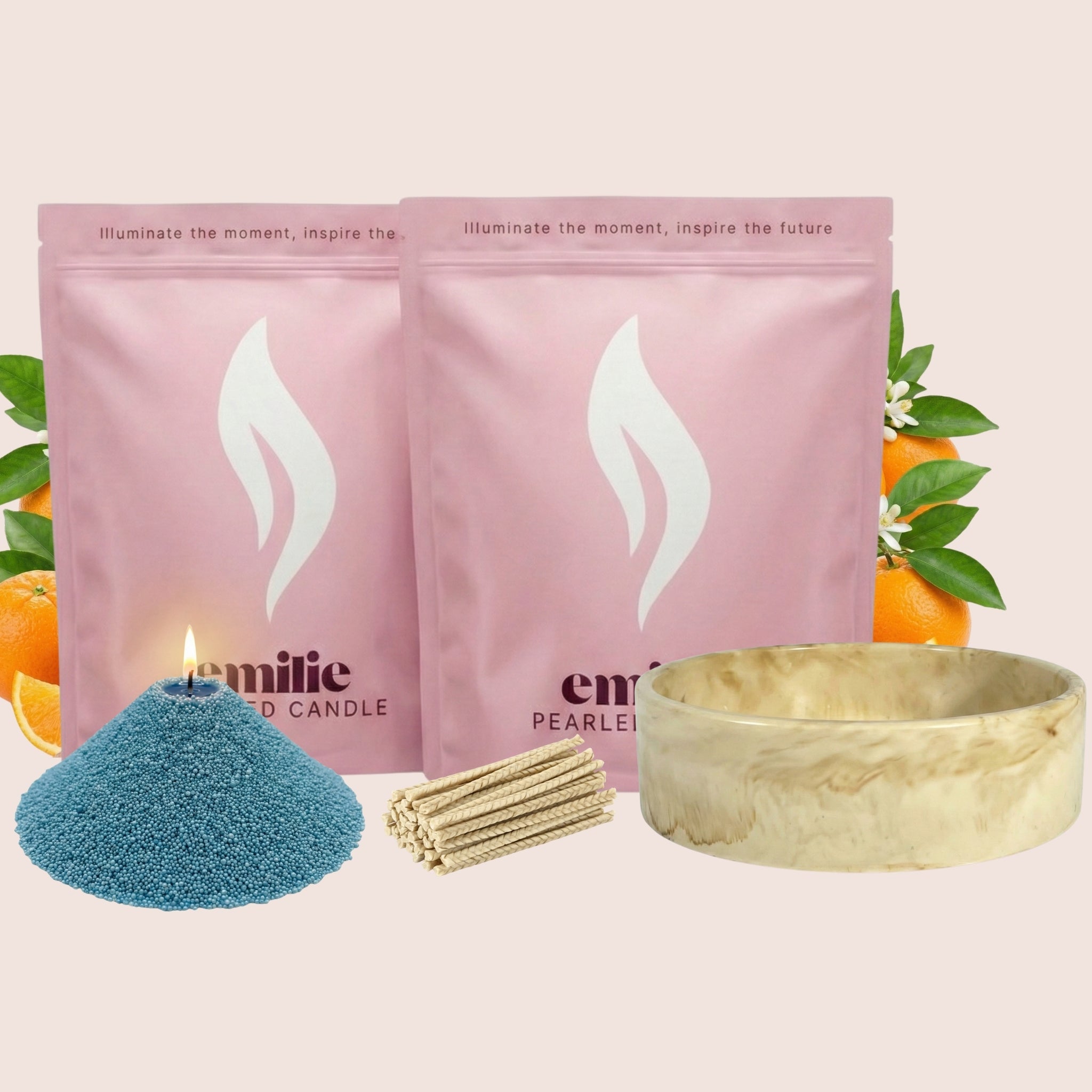 Orange 1kg + 1kg of Your Choice Pearled Candles + Emilie Bol Lumière - Emilie Candle