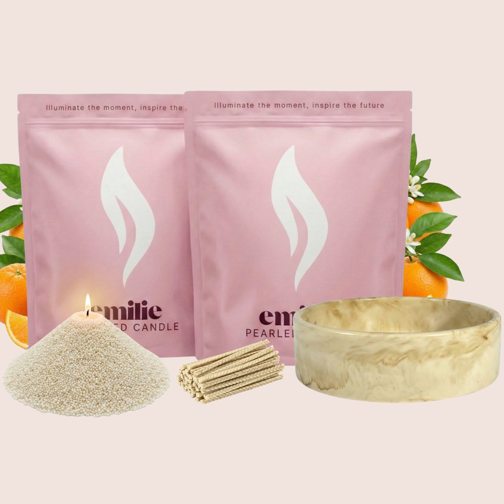 Orange 1kg + 1kg of Your Choice Pearled Candles + Emilie Bol Lumière - Emilie Candle