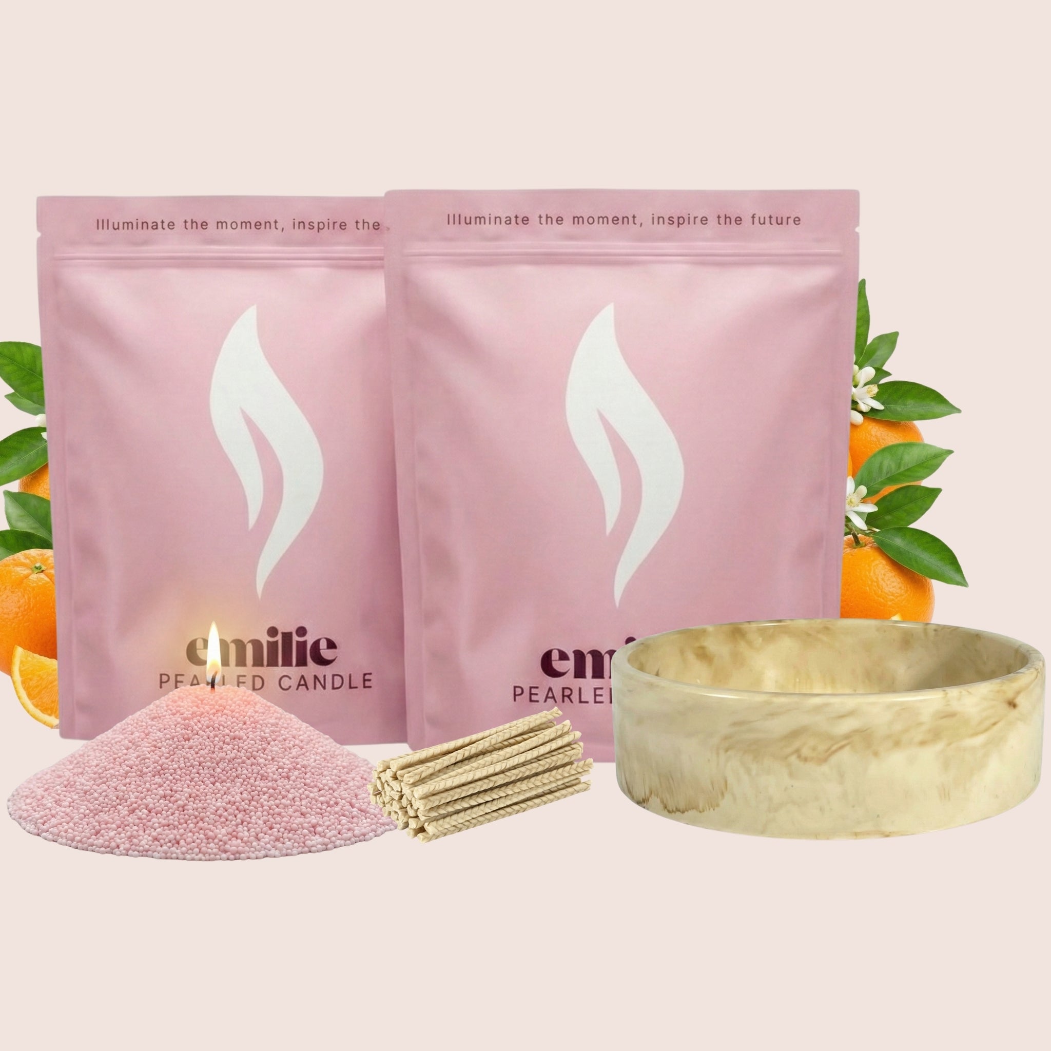 Orange 1kg + 1kg of Your Choice Pearled Candles + Emilie Bol Lumière - Emilie Candle