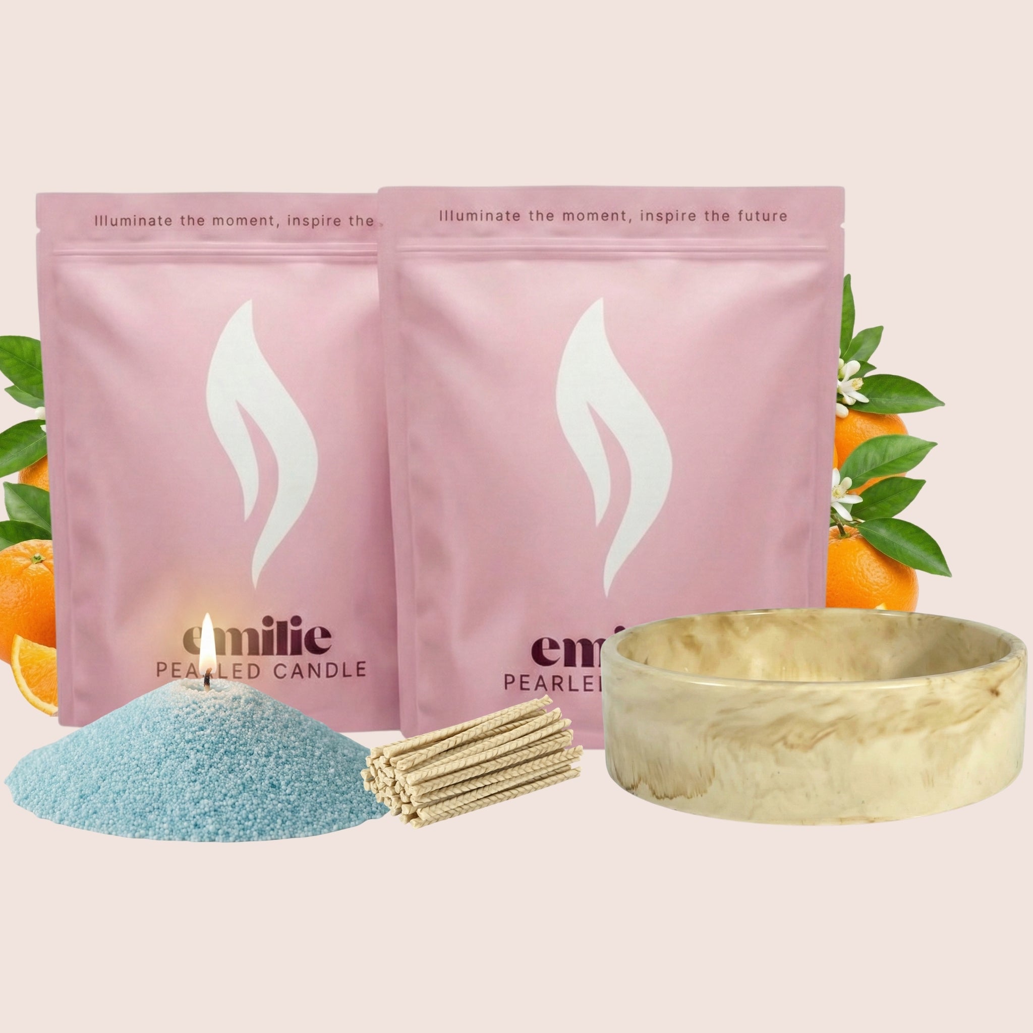 Orange 1kg + 1kg of Your Choice Pearled Candles + Emilie Bol Lumière - Emilie Candle