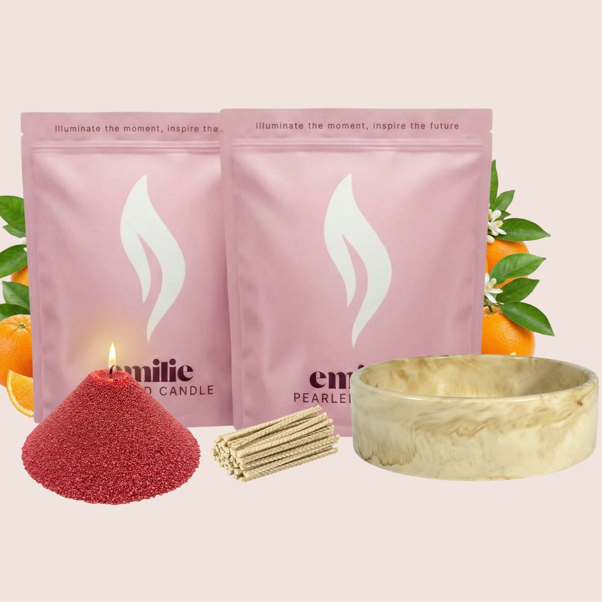 Orange 1kg + 1kg of Your Choice Pearled Candles + Emilie Bol Lumière - Emilie Candle