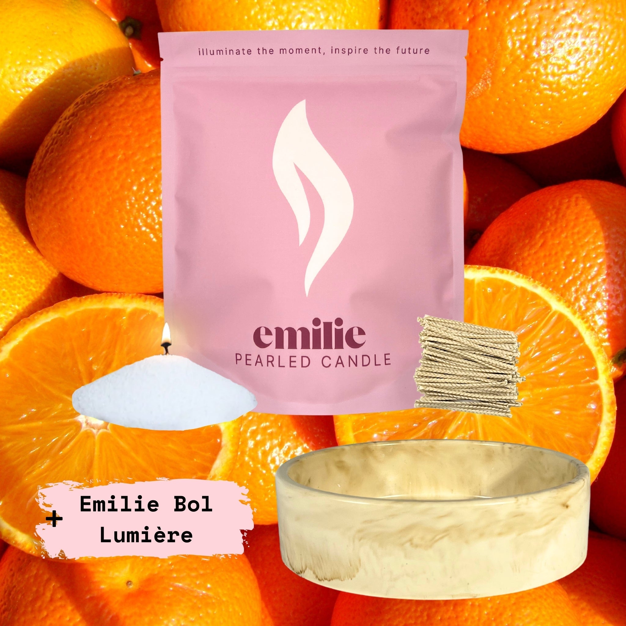 Orange – Set & Save Pearled Candle + Emilie Bol Lumière - Emilie Candle