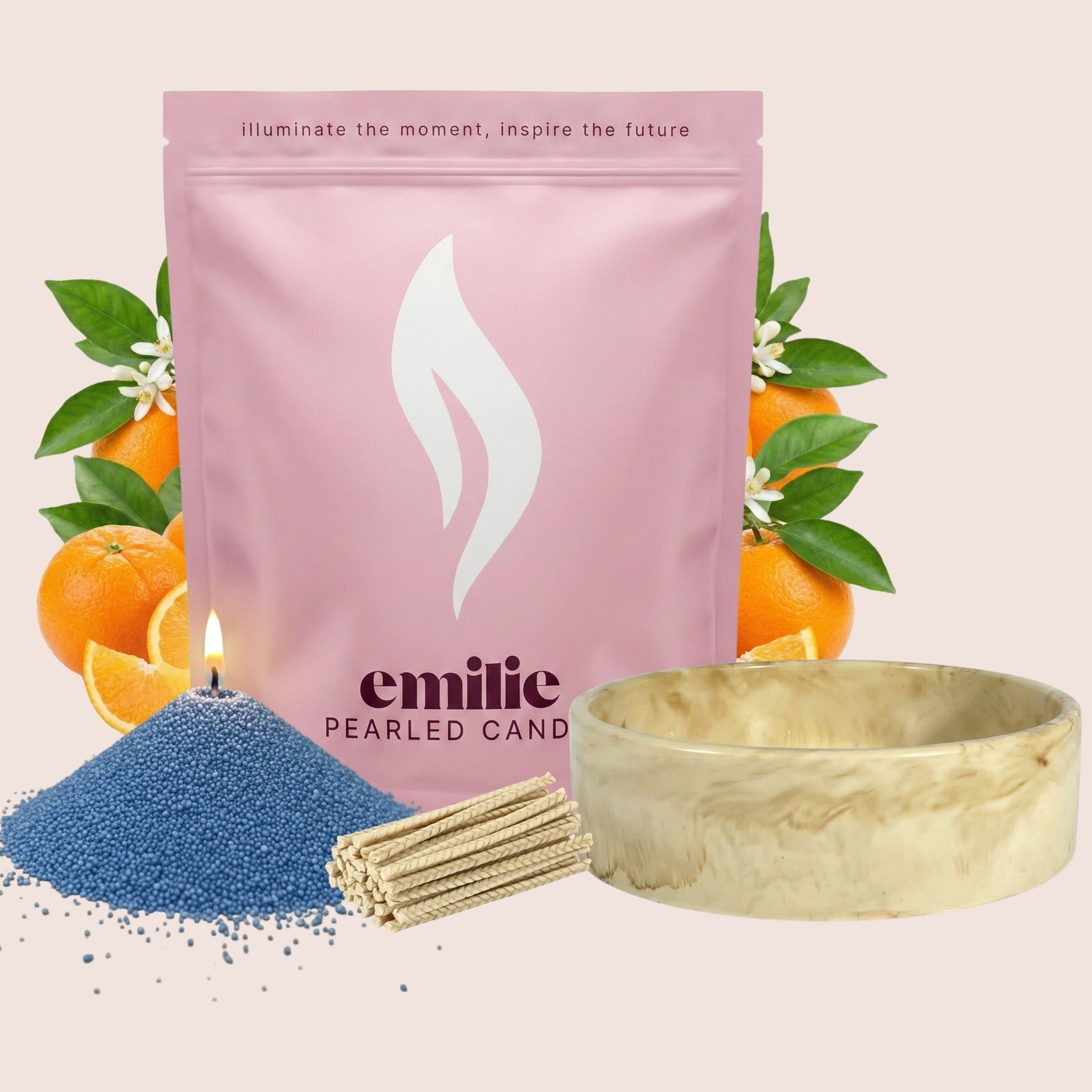 Orange – Set & Save Pearled Candle + Emilie Bol Lumière - Emilie Candle