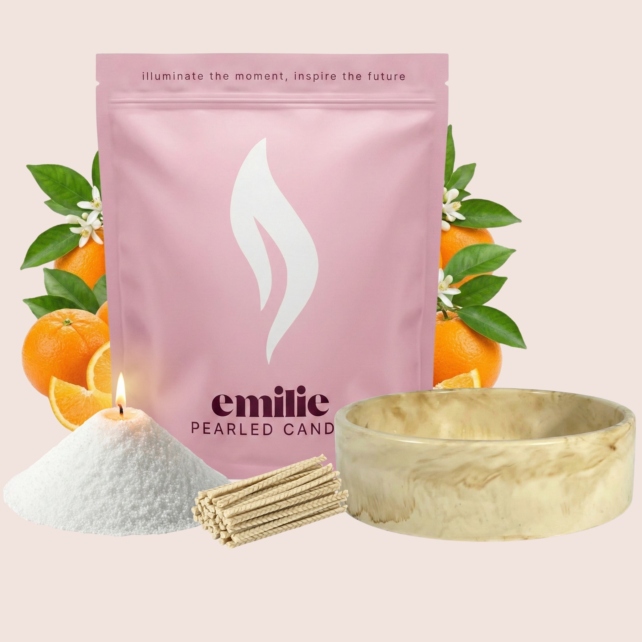 Orange – Set & Save Pearled Candle + Emilie Bol Lumière