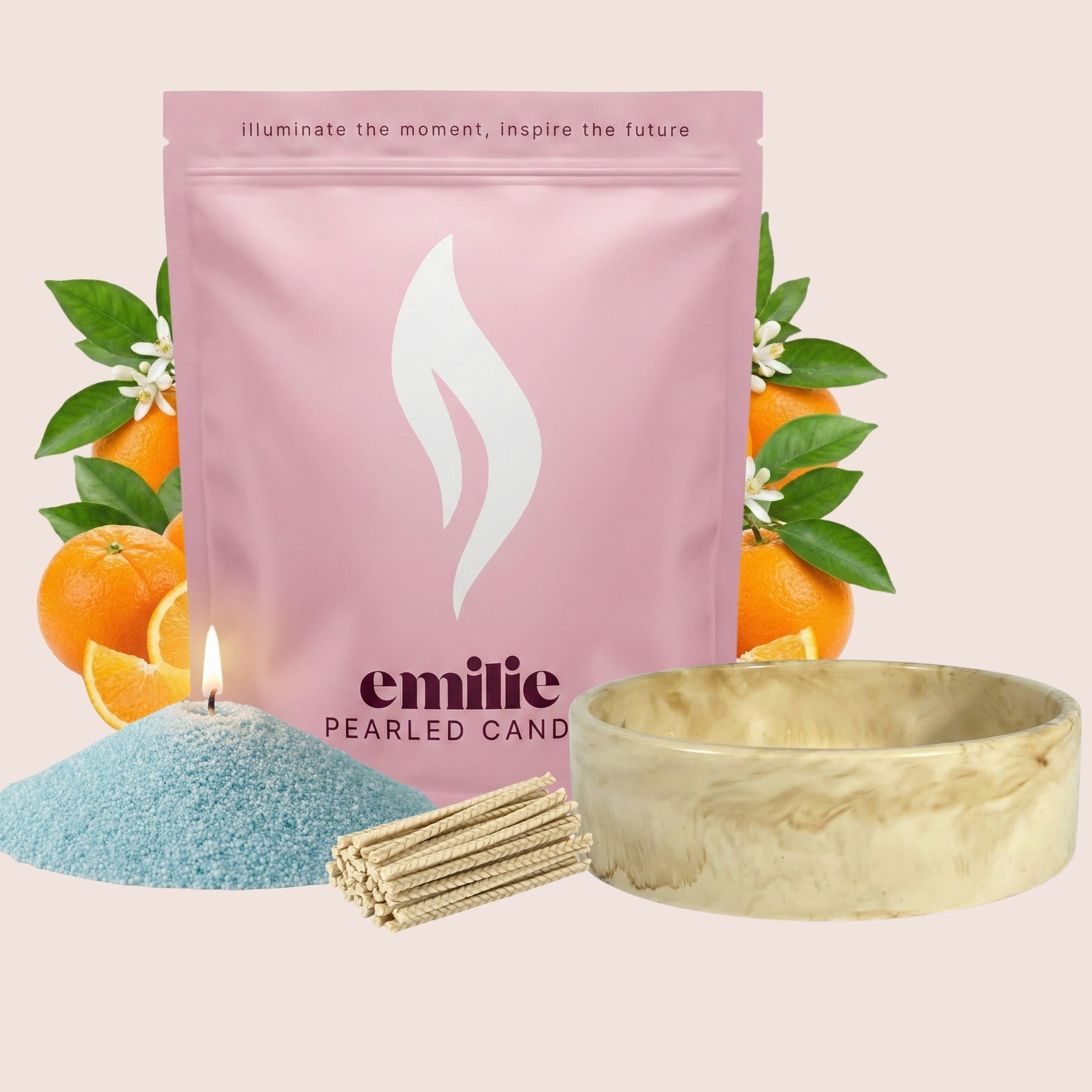 Orange – Set & Save Pearled Candle + Emilie Bol Lumière - Emilie Candle