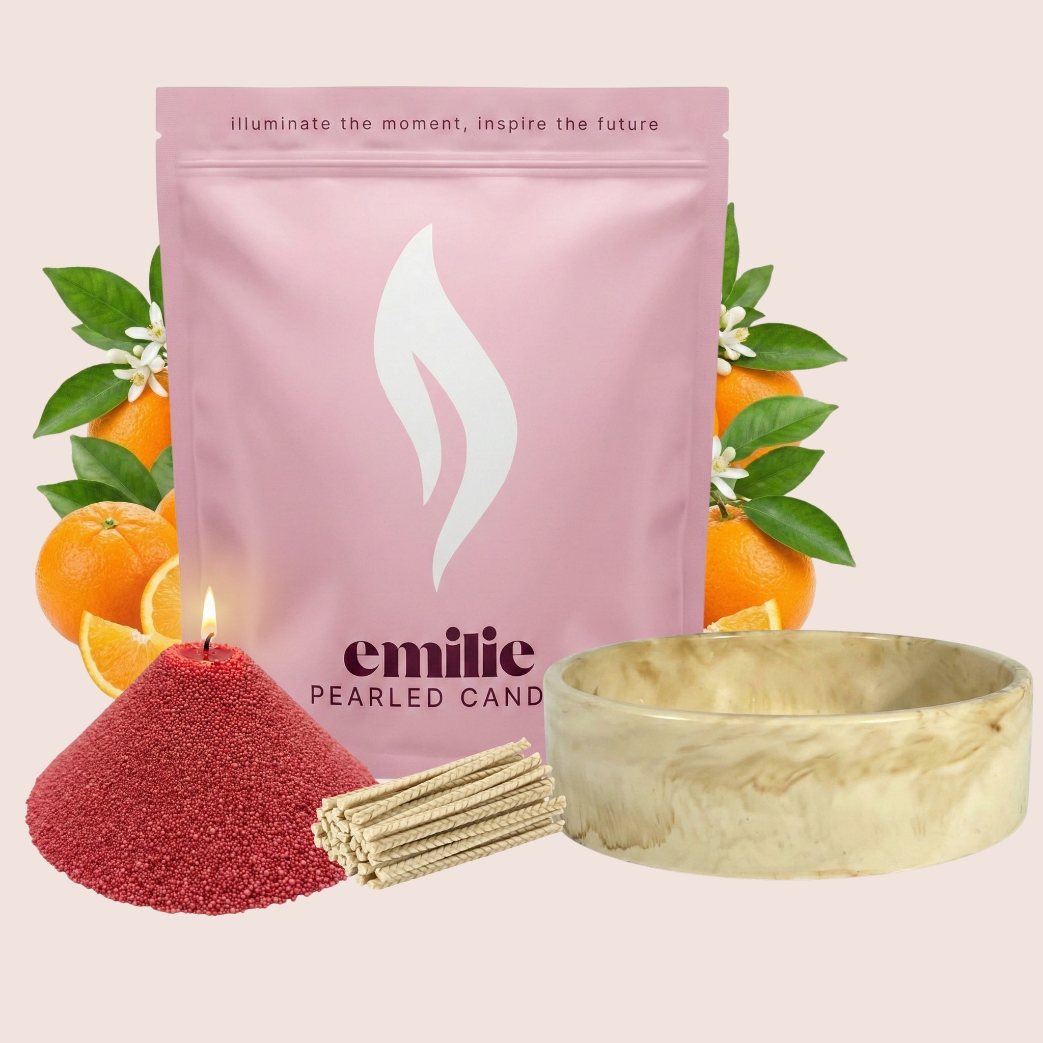 Orange – Set & Save Pearled Candle + Emilie Bol Lumière - Emilie Candle