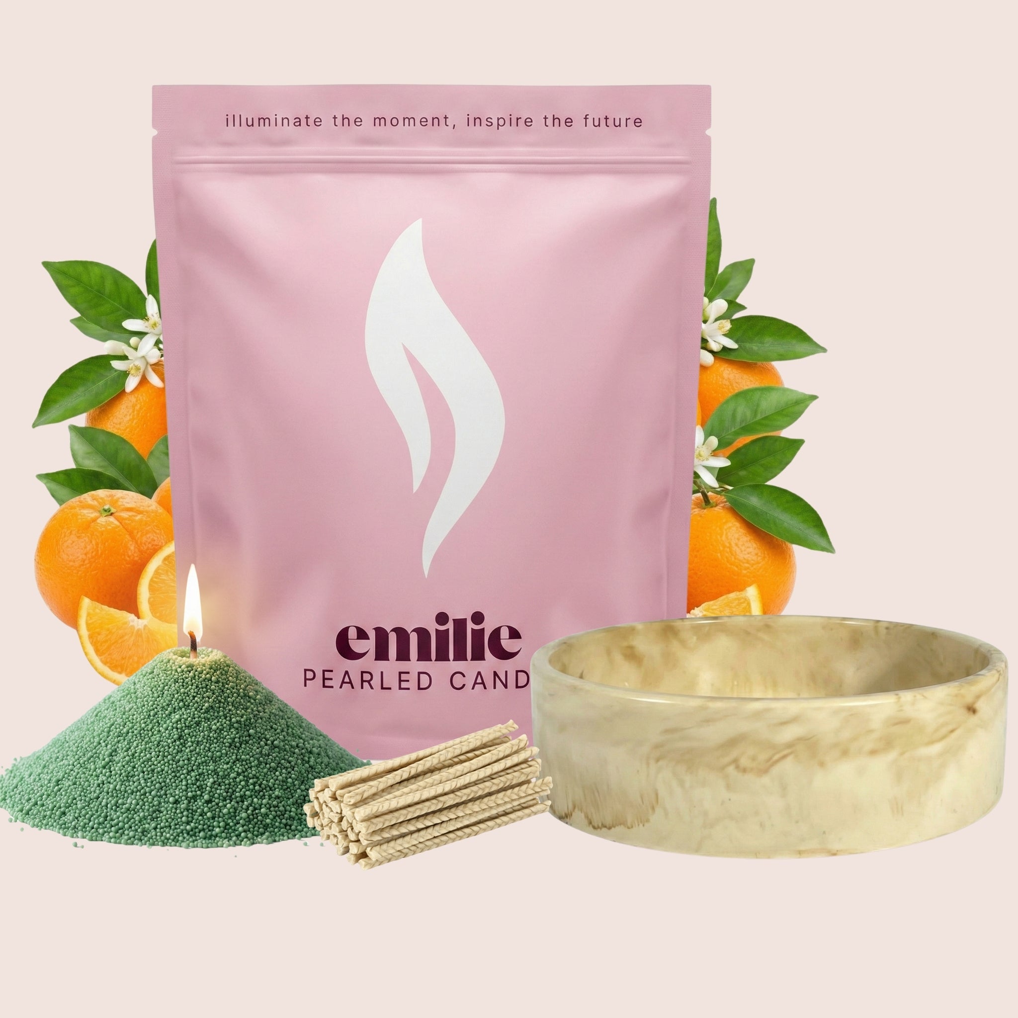 Orange – Set & Save Pearled Candle + Emilie Bol Lumière - Emilie Candle