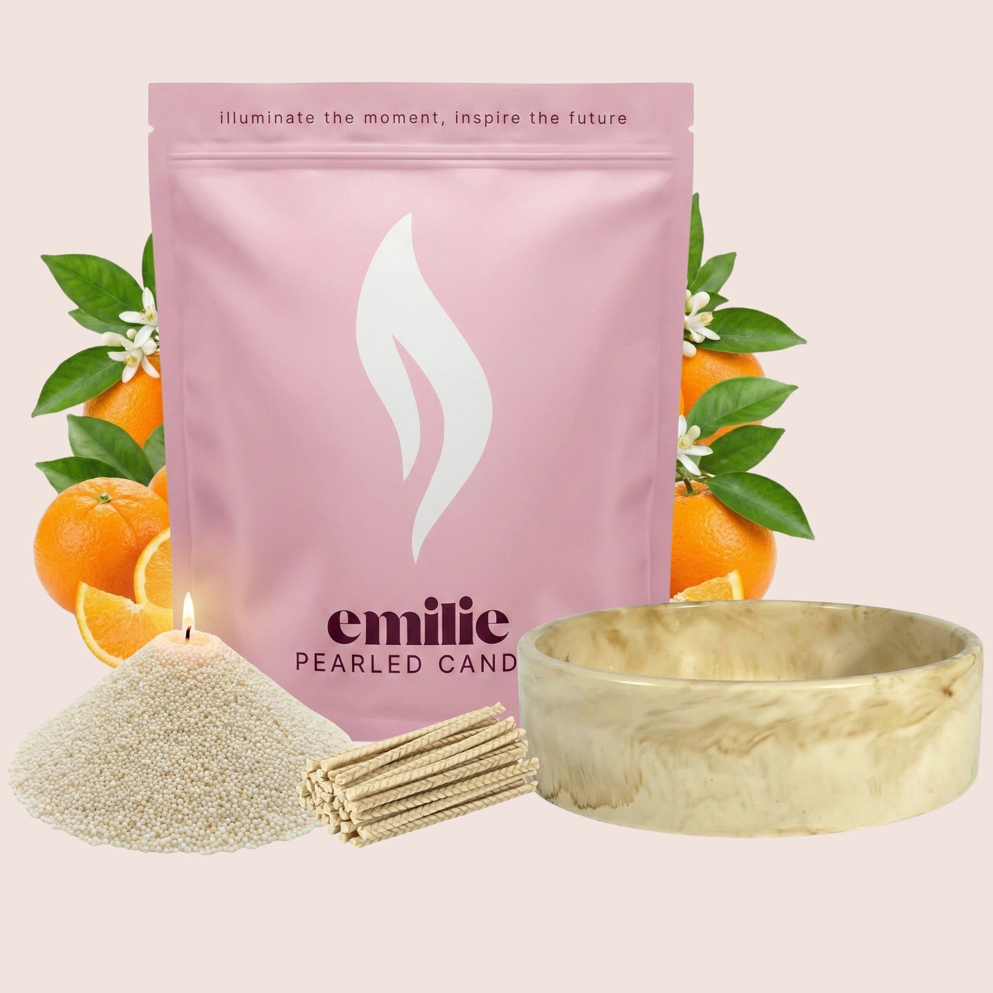 Orange – Set & Save Pearled Candle + Emilie Bol Lumière - Emilie Candle