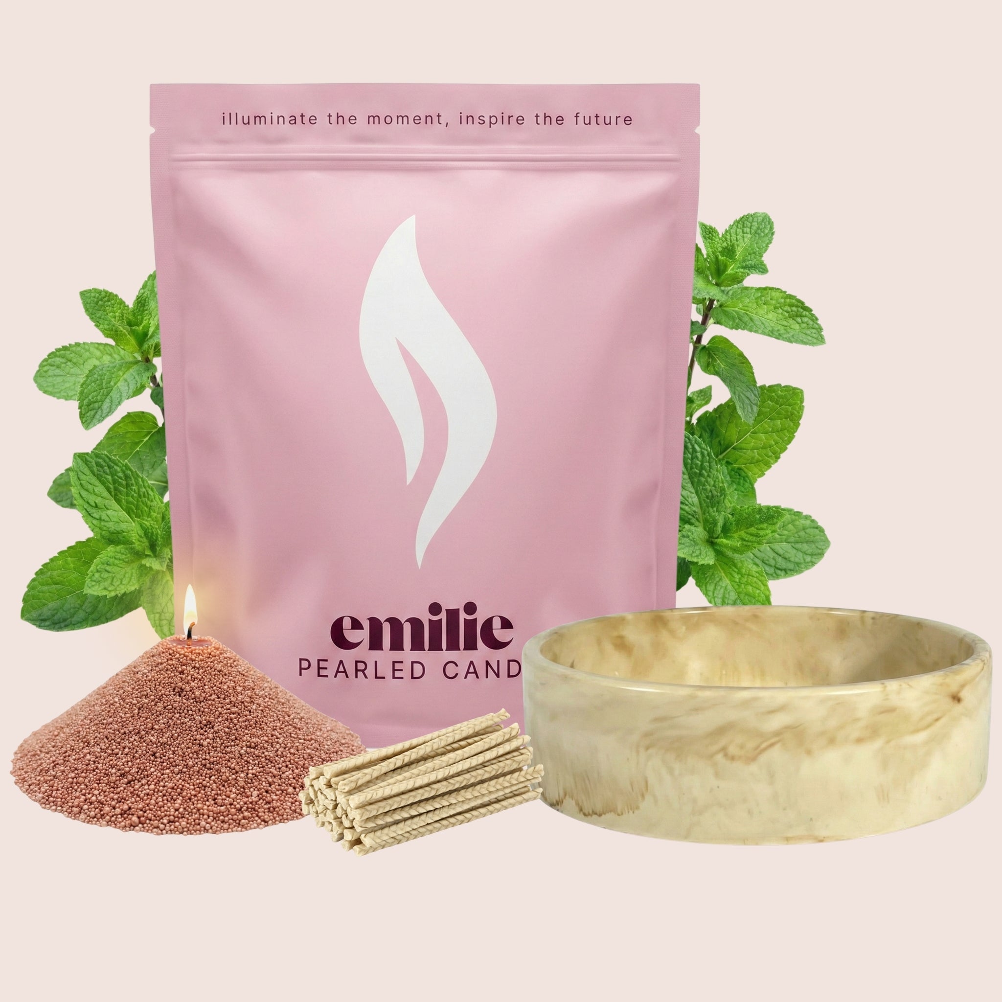 Peppermint – Set & Save Pearled Candle + Emilie Bol Lumière - Emilie Candle