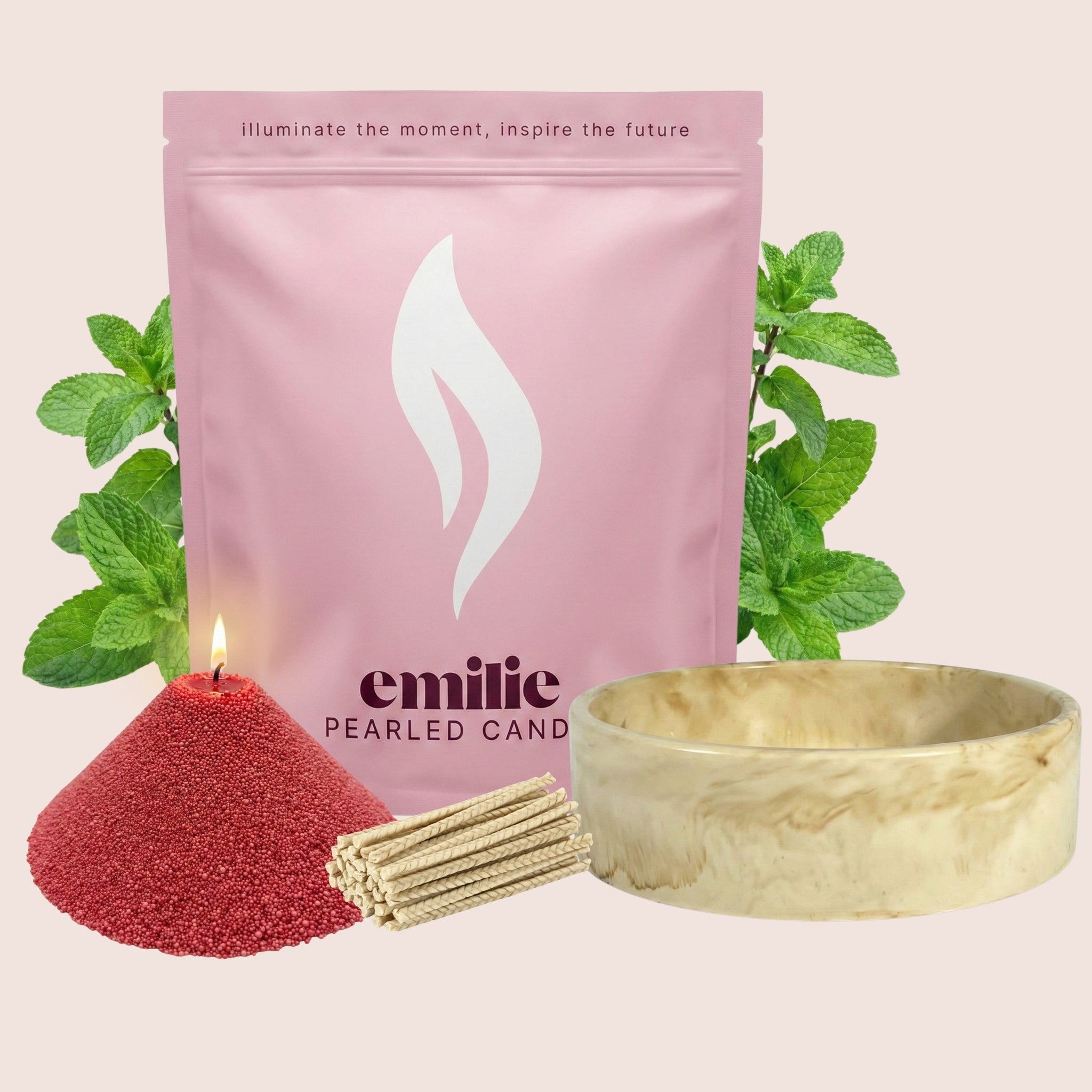 Peppermint – Set & Save Pearled Candle + Emilie Bol Lumière - Emilie Candle
