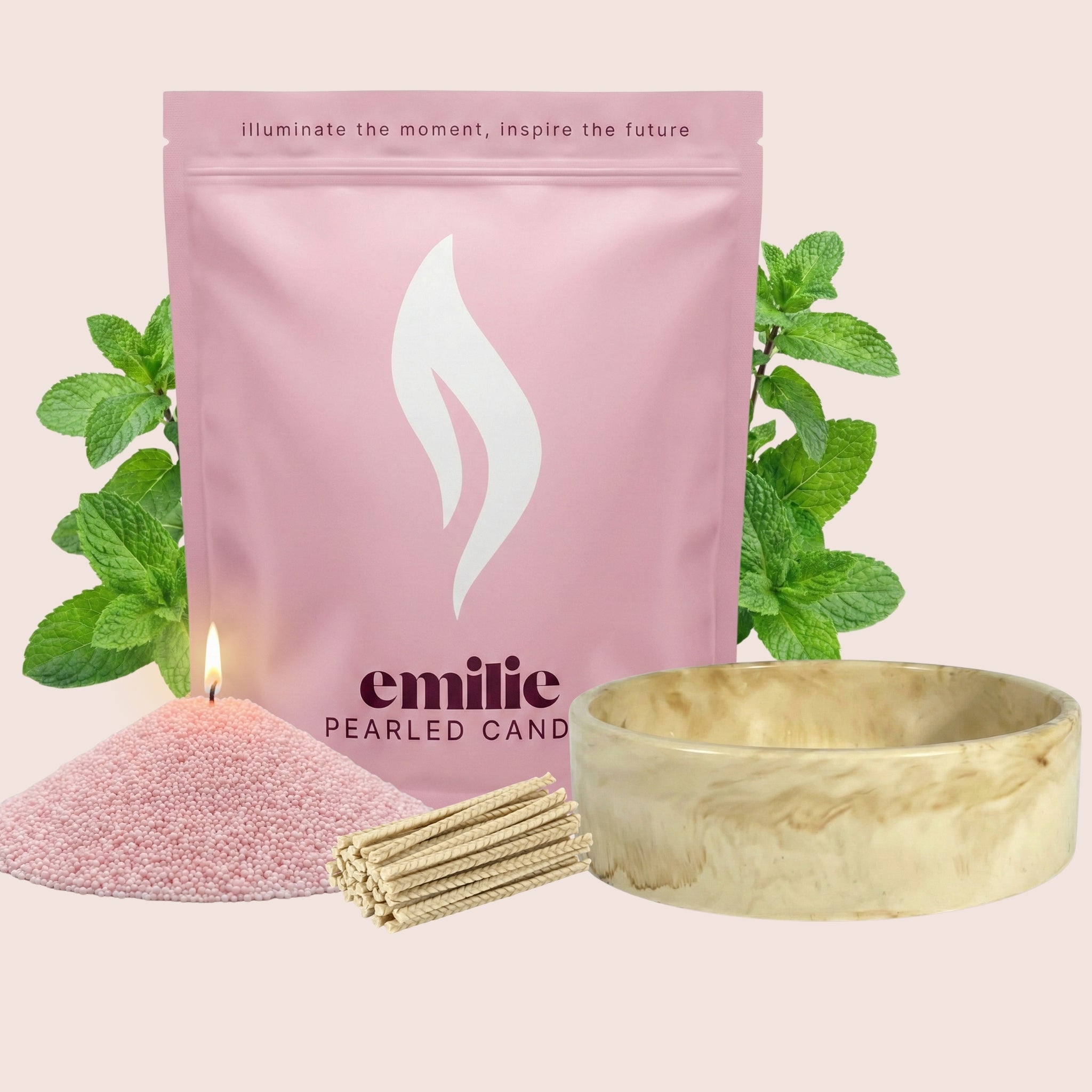 Peppermint – Set & Save Pearled Candle + Emilie Bol Lumière - Emilie Candle