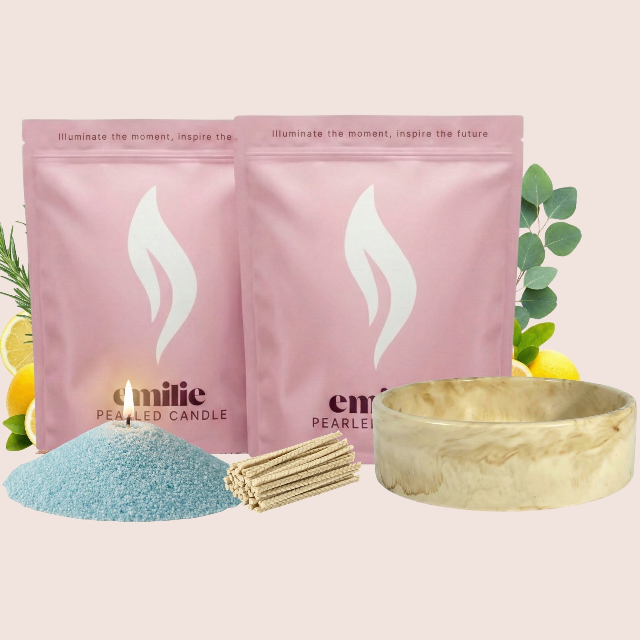 Refresh & Focus 1kg + 1kg of Your Choice Pearled Candles + Emilie Bol Lumière - Emilie Candle
