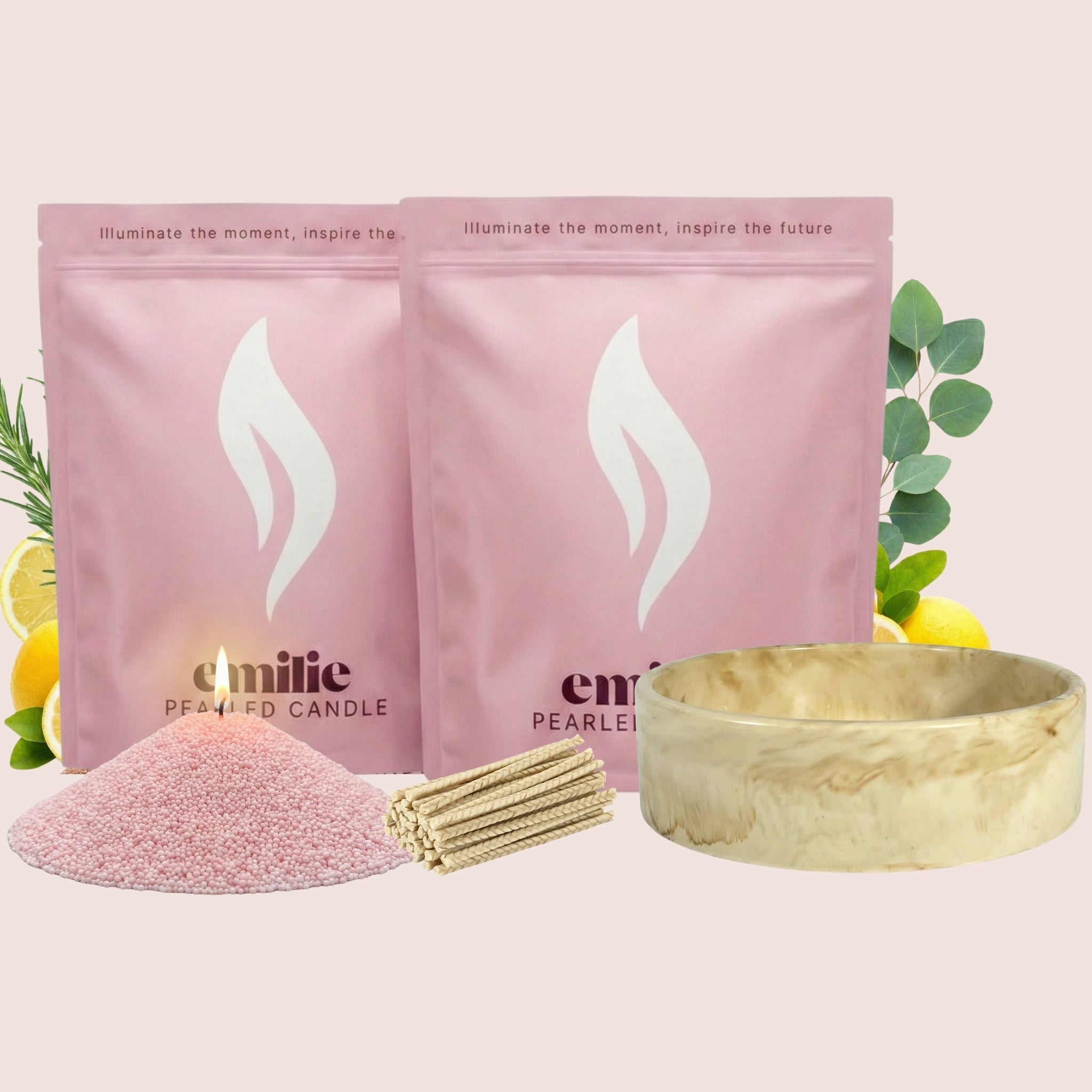 Refresh & Focus 1kg + 1kg of Your Choice Pearled Candles + Emilie Bol Lumière - Emilie Candle