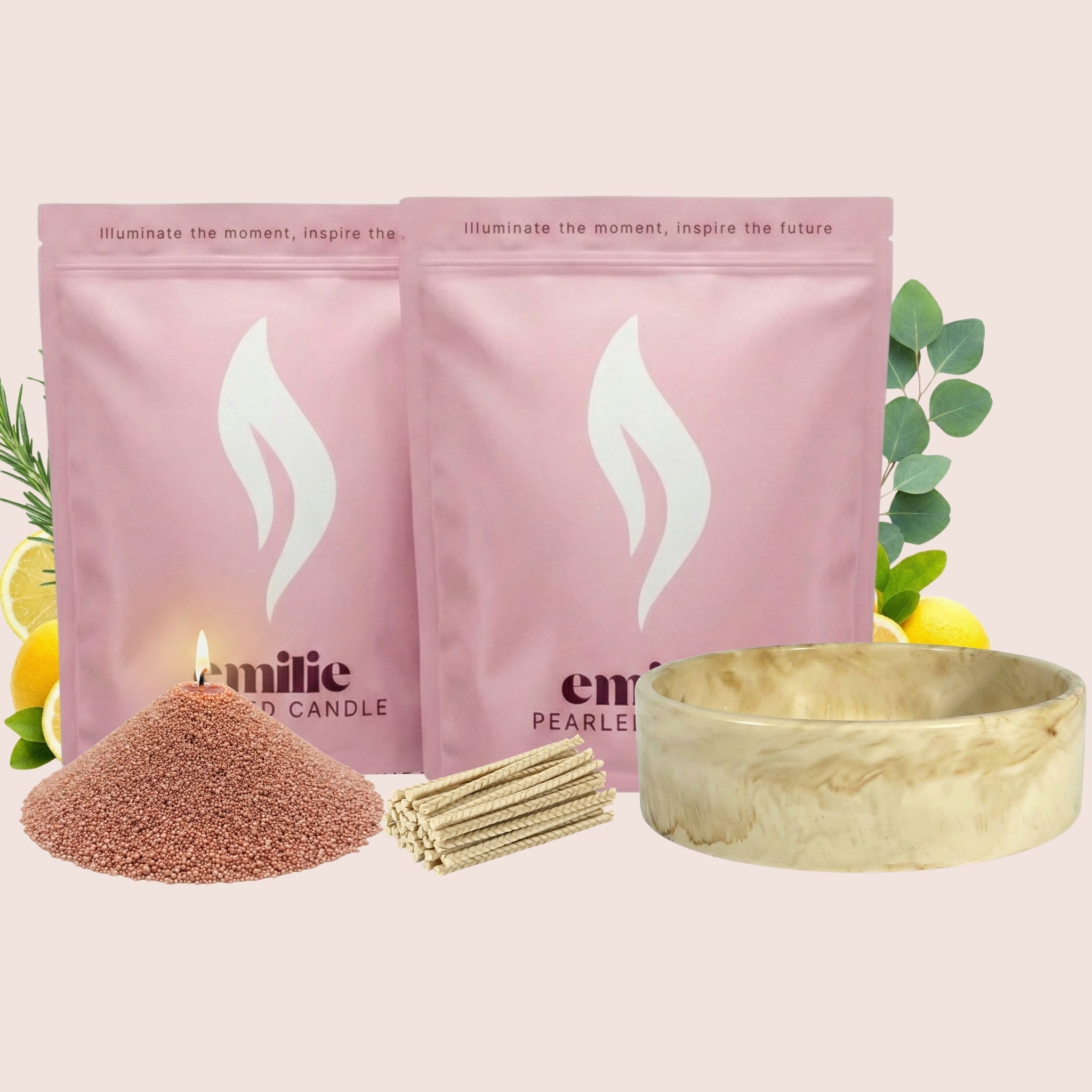 Refresh & Focus 1kg + 1kg of Your Choice Pearled Candles + Emilie Bol Lumière - Emilie Candle