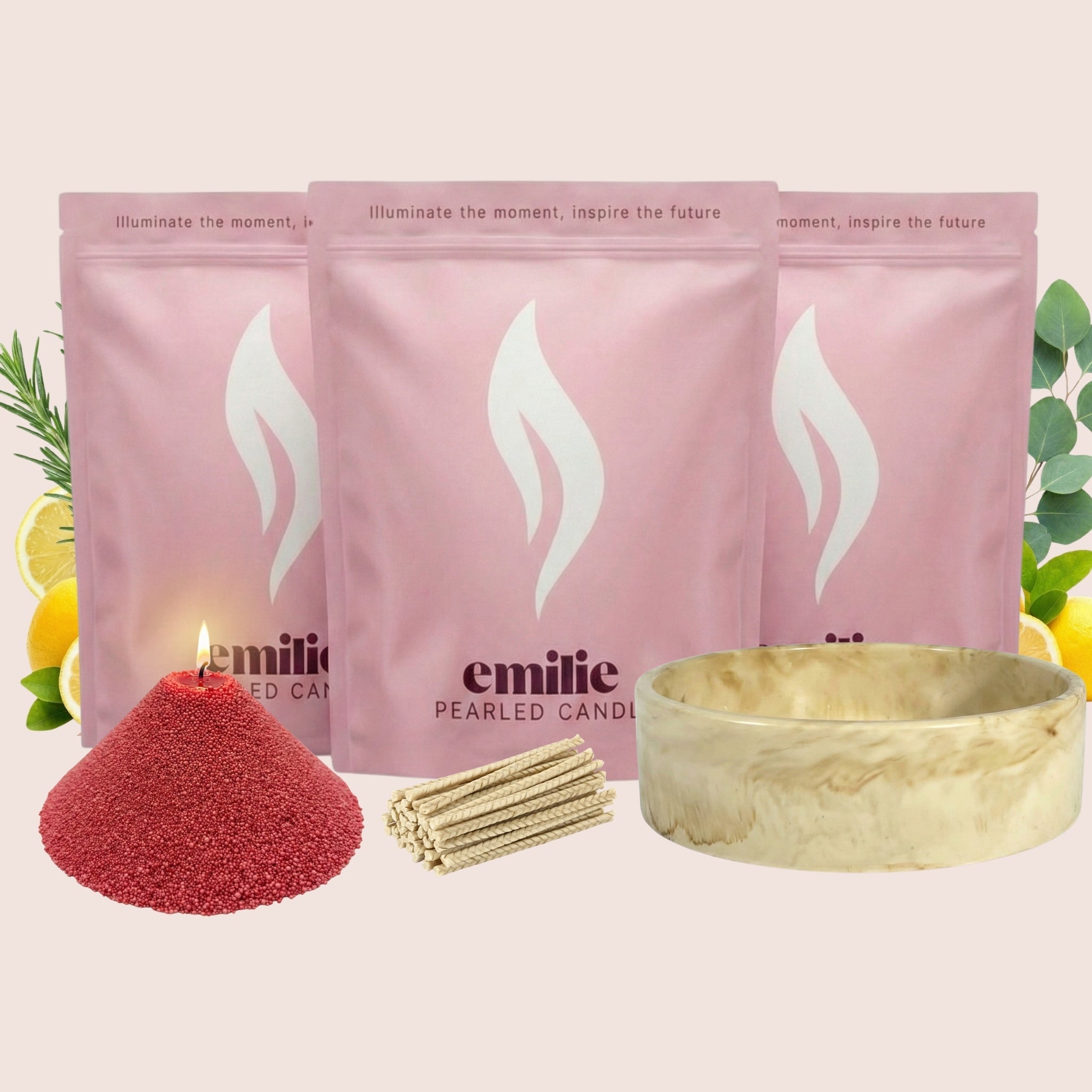 Refresh & Focus 1kg + 2x 1kg of Your Choice Pearled Candles + Emilie Bol Lumière - Emilie Candle