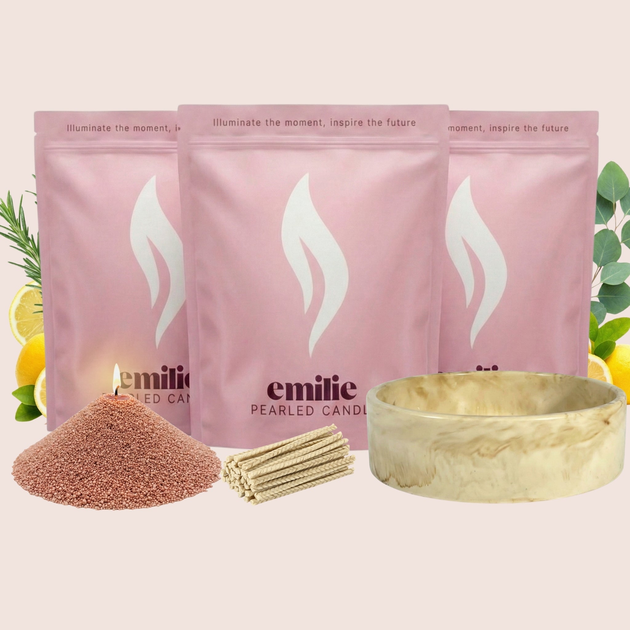 Refresh & Focus 1kg + 2x 1kg of Your Choice Pearled Candles + Emilie Bol Lumière - Emilie Candle