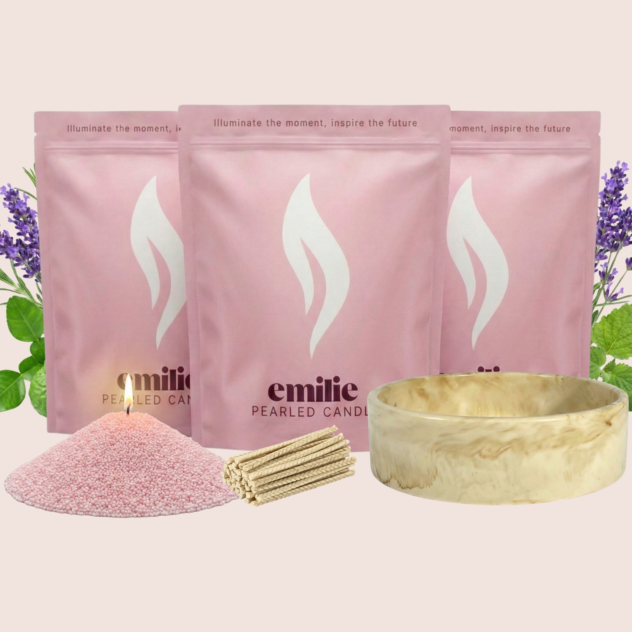 Relax & Unwind 1kg + 2x 1kg of Your Choice Pearled Candles + Emilie Bol Lumière - Emilie Candle
