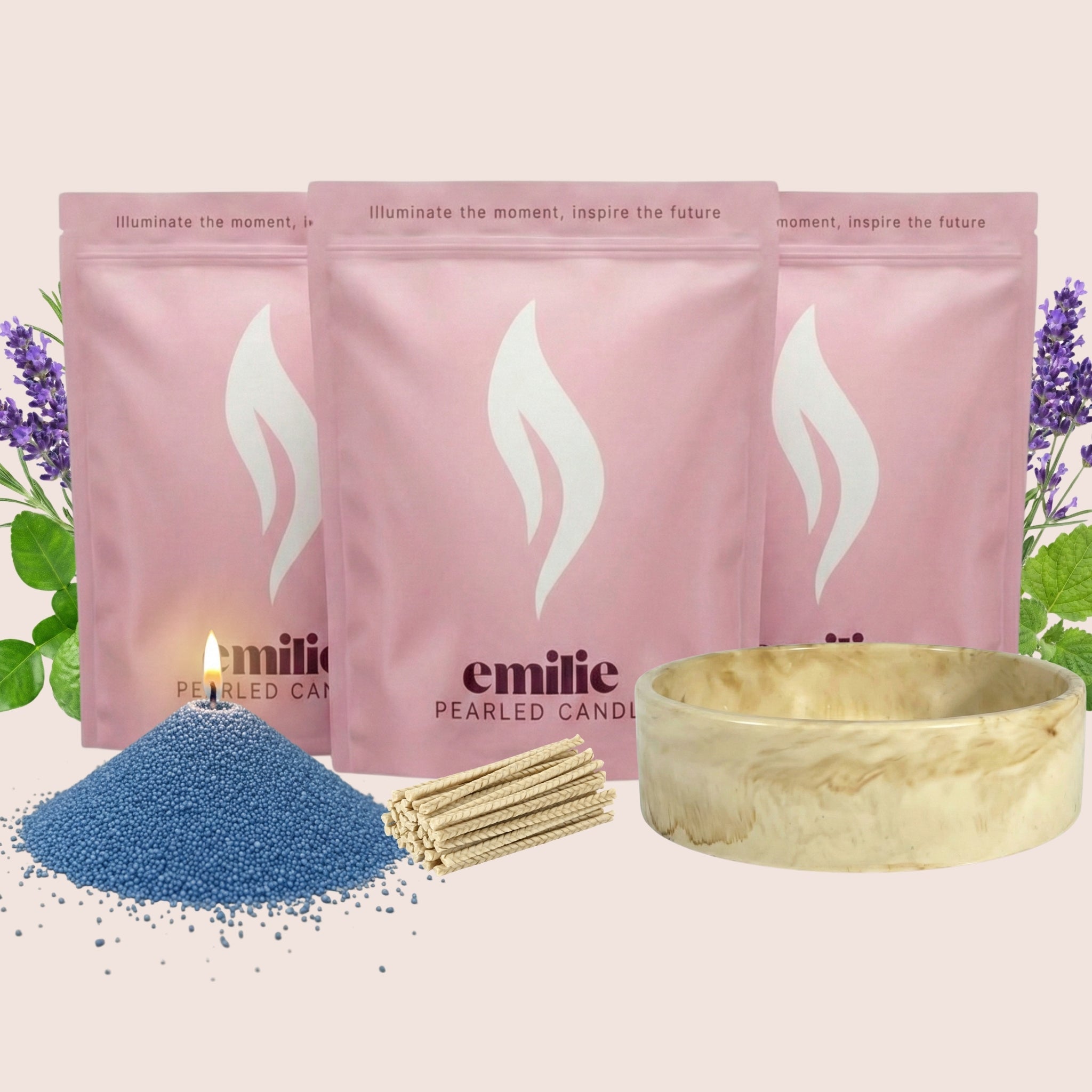 Relax & Unwind 1kg + 2x 1kg of Your Choice Pearled Candles + Emilie Bol Lumière - Emilie Candle