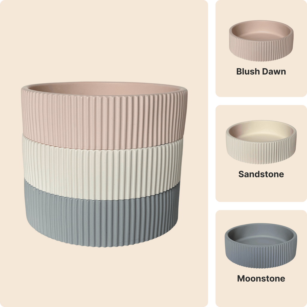 Ridge Bowl – Modern Handmade Vase in Sandstone, Blush Dawn & Moonstone - Emilie Candle