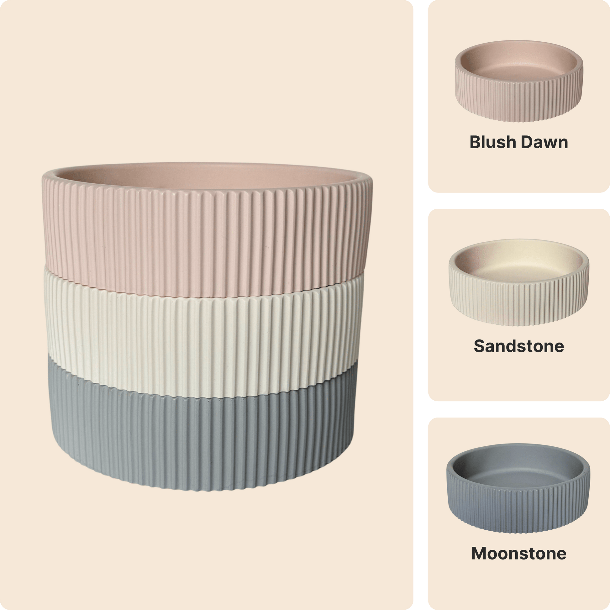 Ridge Bowl – Modern Handmade Vase in Sandstone, Blush Dawn & Moonstone - Emilie Candle
